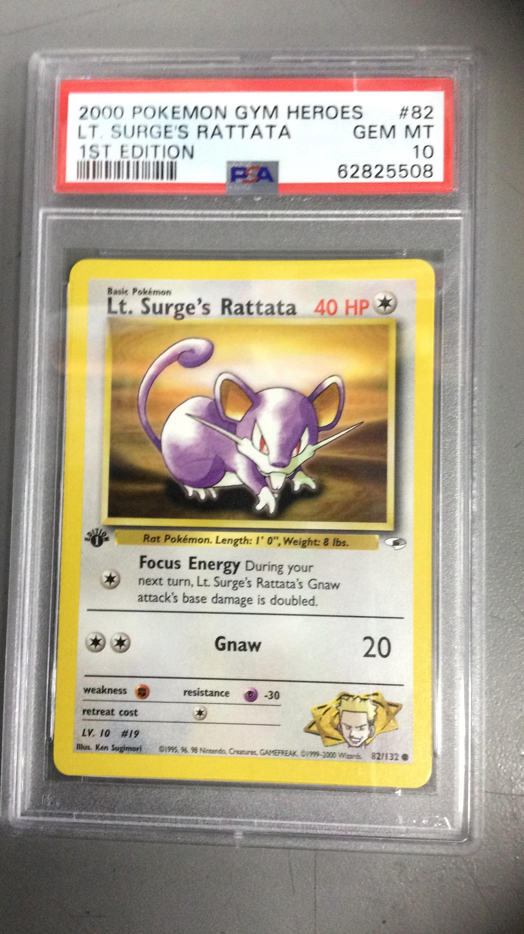 2000 Pokemon Gym Heroes 82 Lt. Surge's Rattata 1st Edition PSA 10