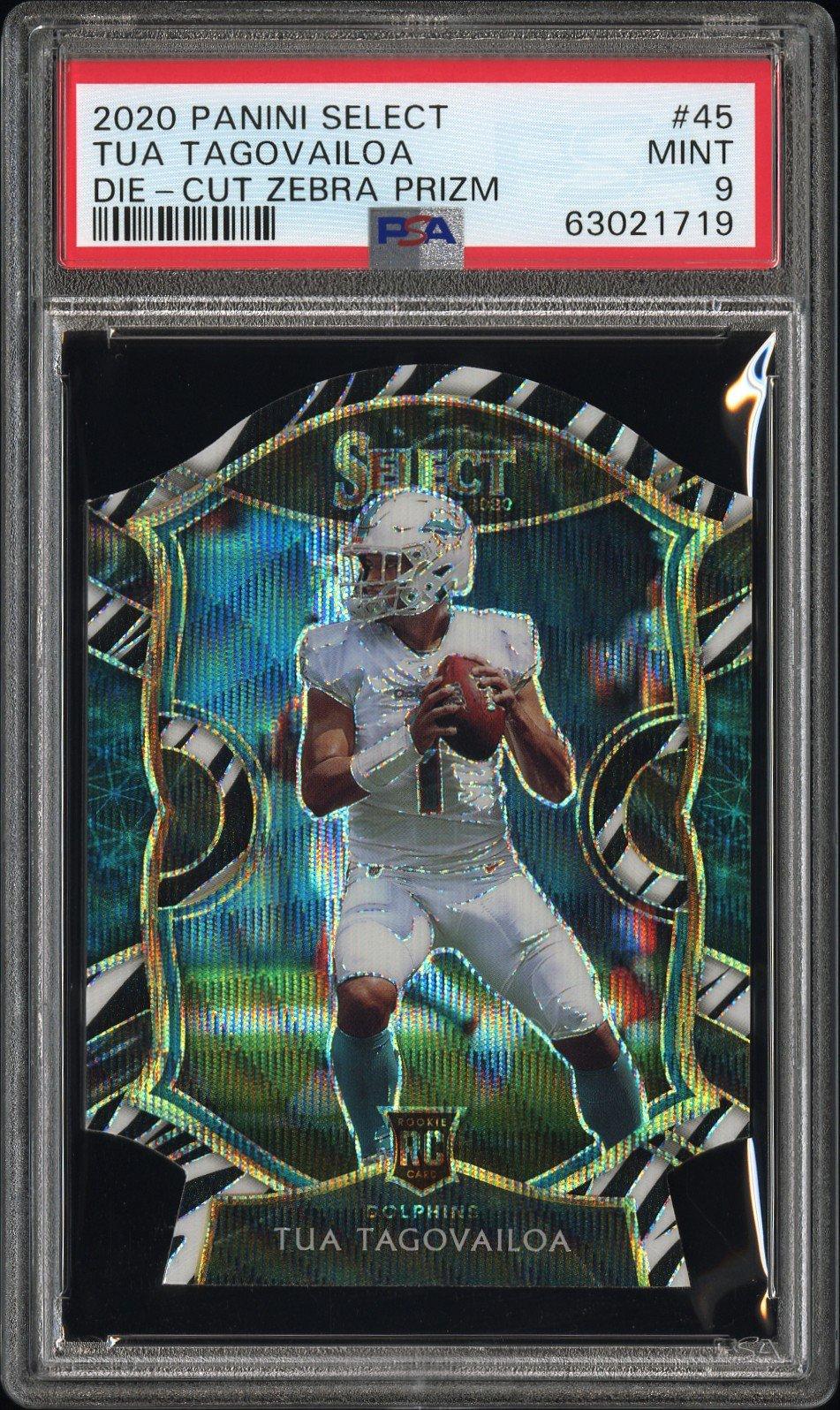 2020 Panini Select 45 Tua Tagovailoa Die-cut Zebra Prizm PSA 9
