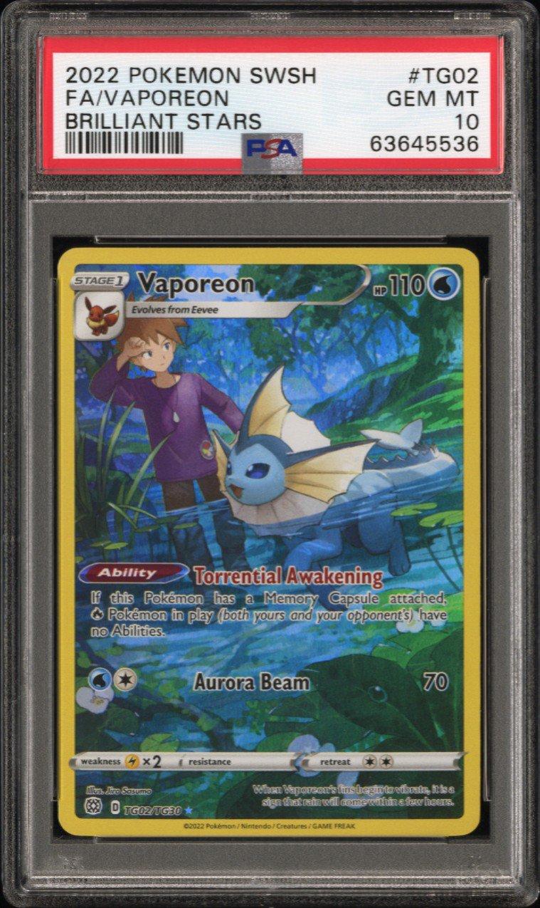 2022 Pokemon Sword & Shield Brilliant Stars Tg02 Full Art/vaporeon PSA