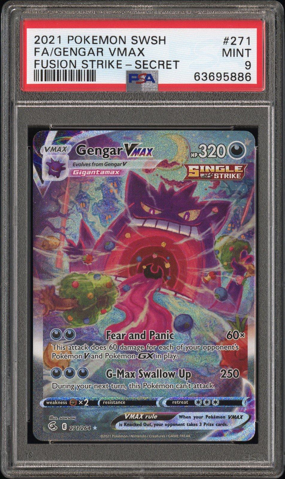 2021 Pokemon Sword & Shield Fusion Strike 271 Full Art/gengar Vmax Secret PSA