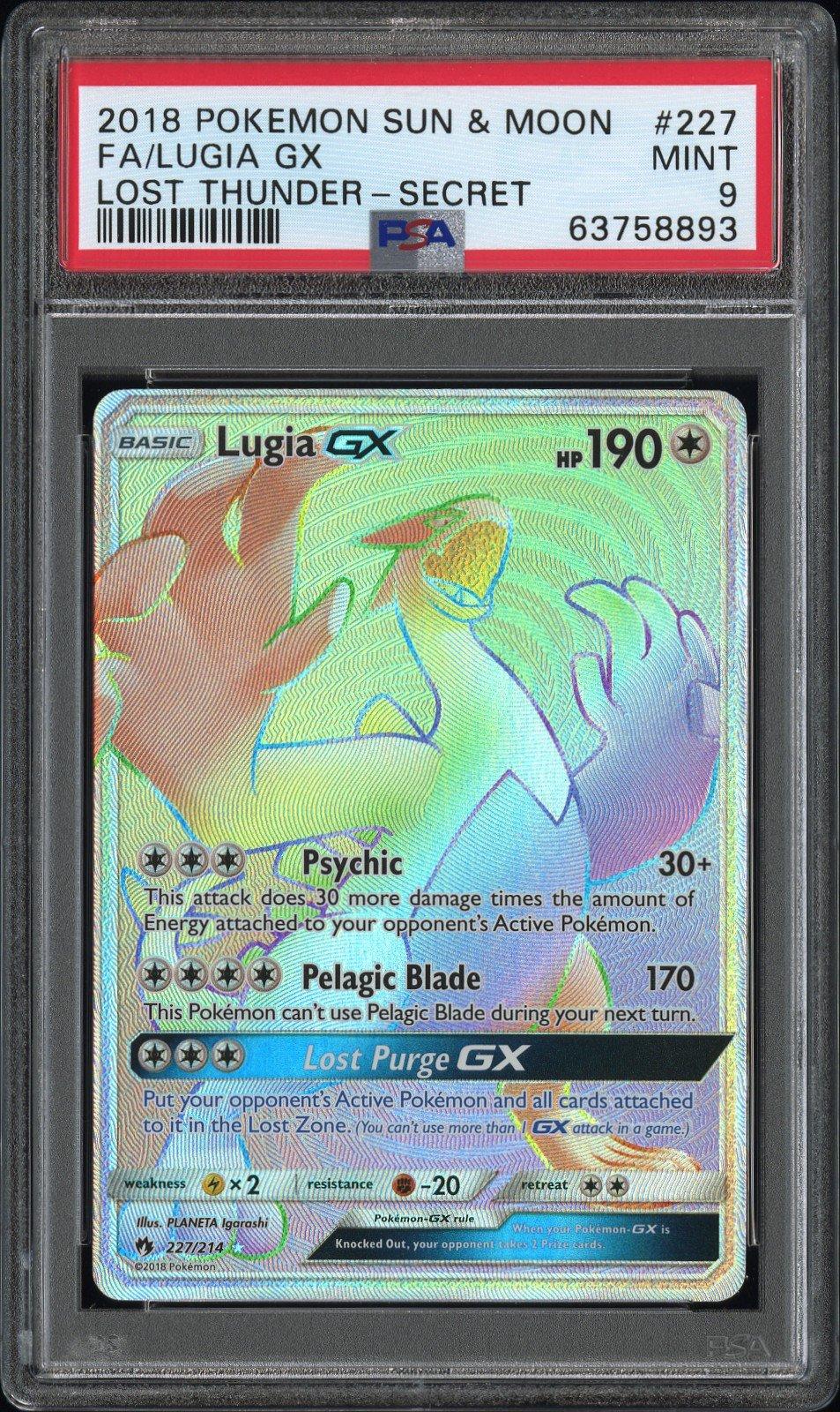 2018 Pokemon Sun & Moon Lost Thunder 227 Full Art/lugia Gx Secret