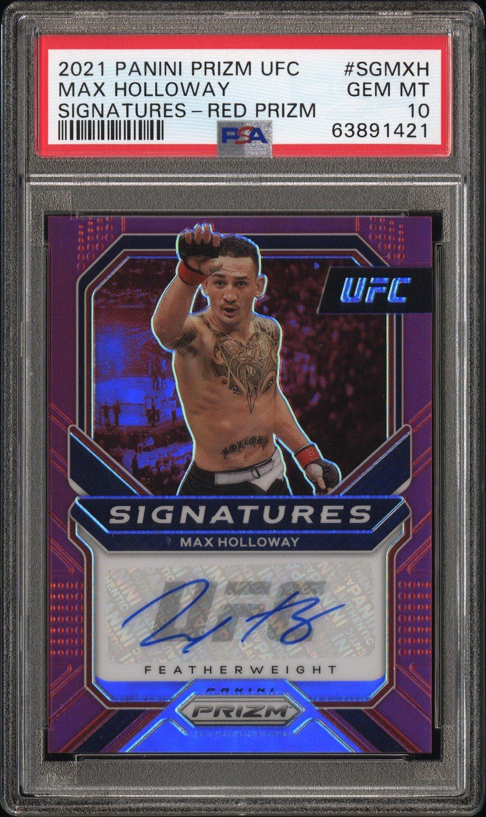 2021 Panini Prizm Ufc Signatures Sgmxh Max Holloway Red Prizm PSA 10
