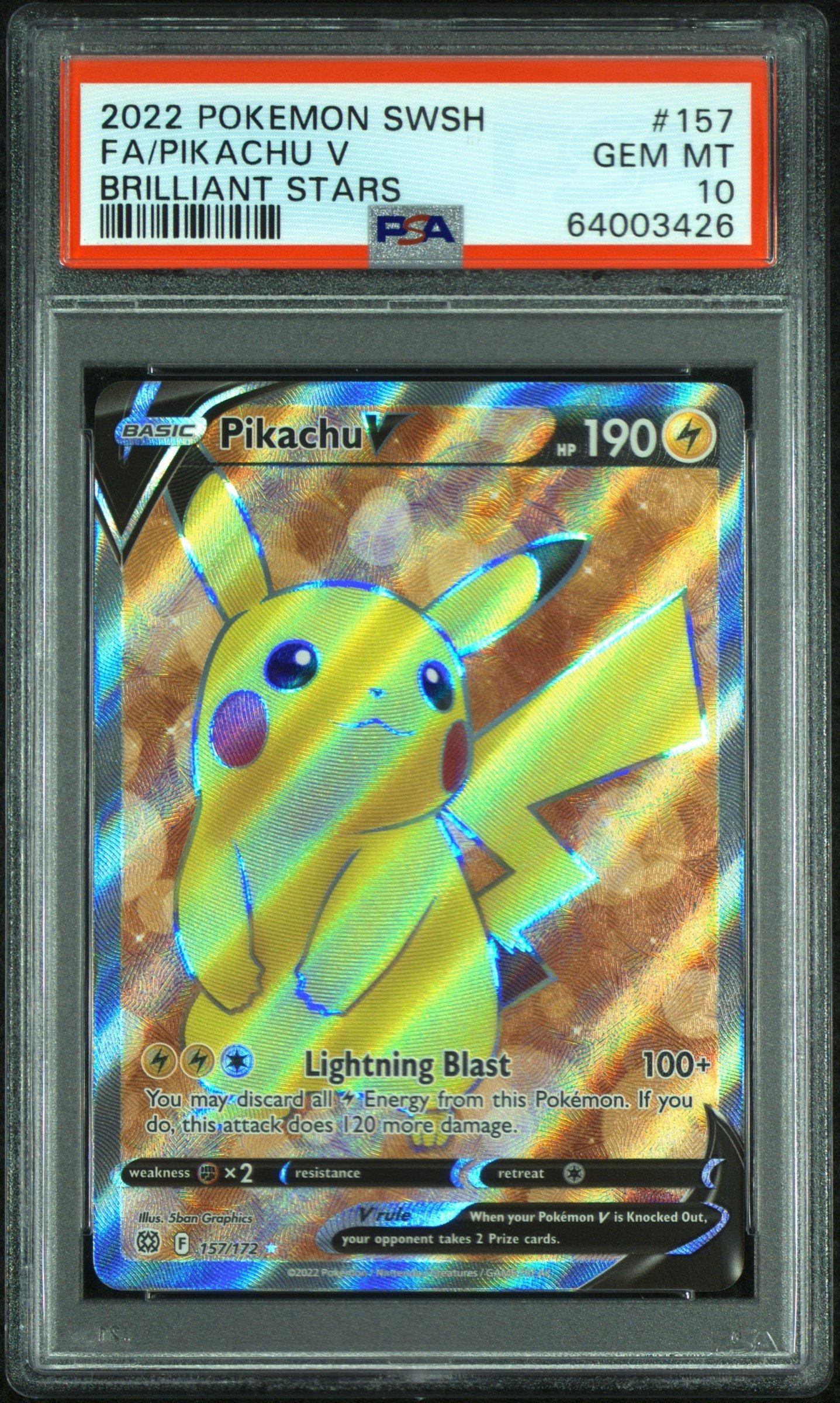 2022 Pokemon Sword & Shield Brilliant Stars 157 Full Art/pikachu V PSA