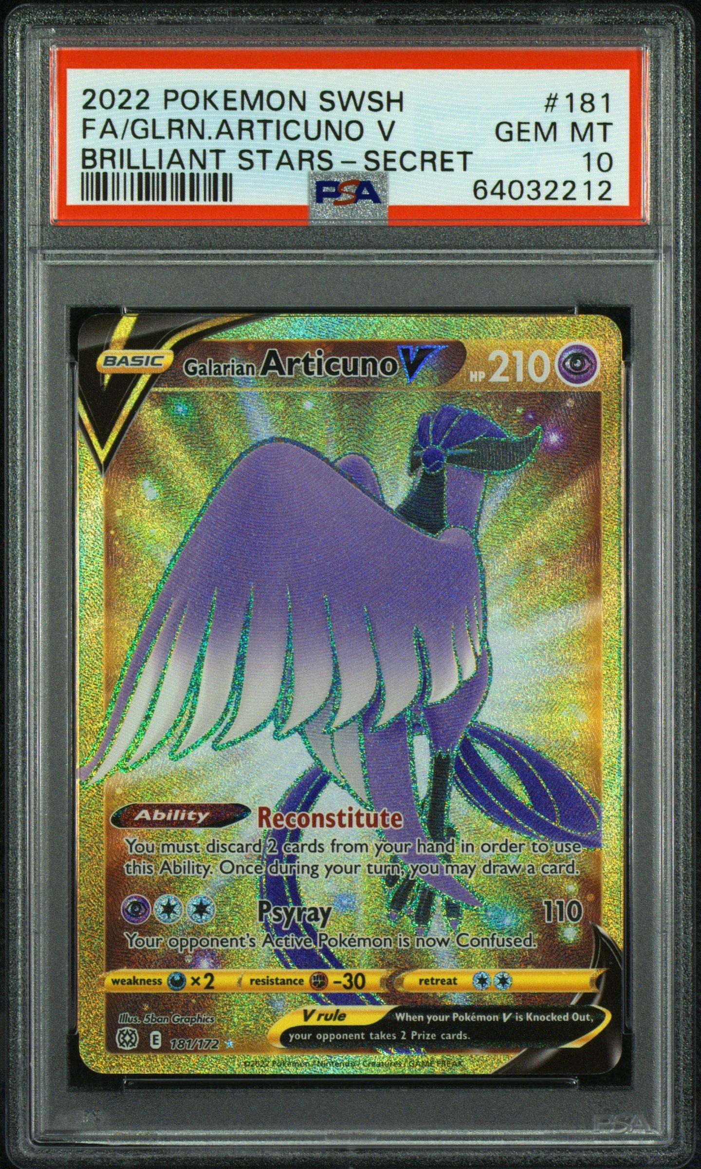 2022 Pokemon Sword & Shield Brilliant Stars 181 Full Art/galarian Articuno V Secret PSA