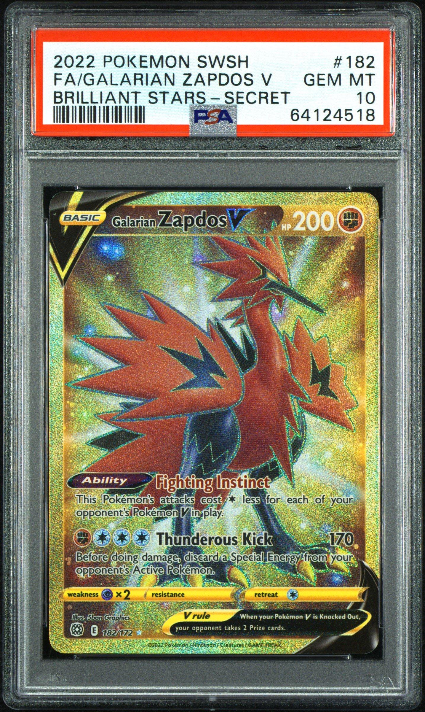 2022 Pokemon Sword & Shield Brilliant Stars 182 Full Art/galarian Zapdos V Secret PSA