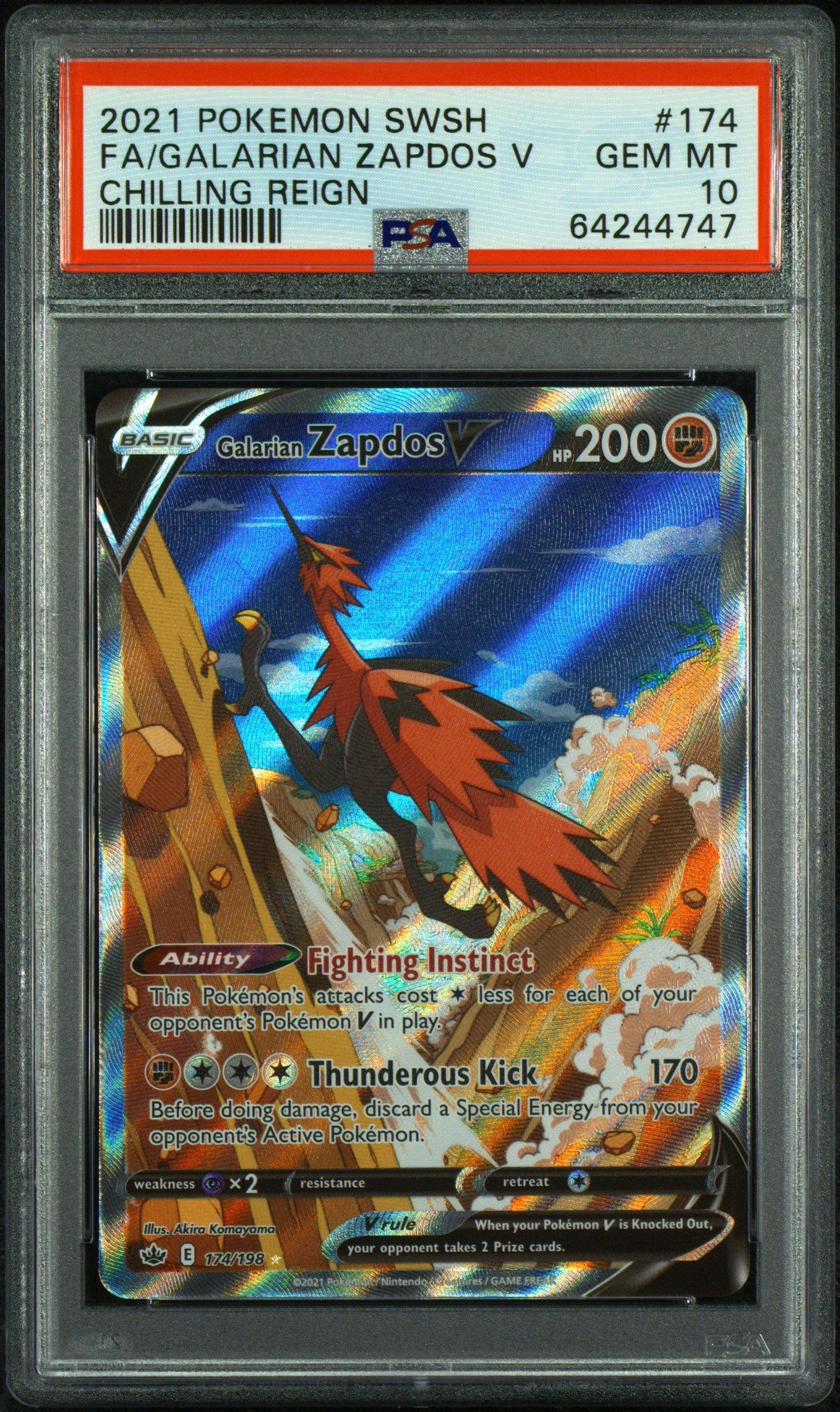 2021 Pokemon Sword & Shield Chilling Reign Full Art/galarian Zapdos V PSA