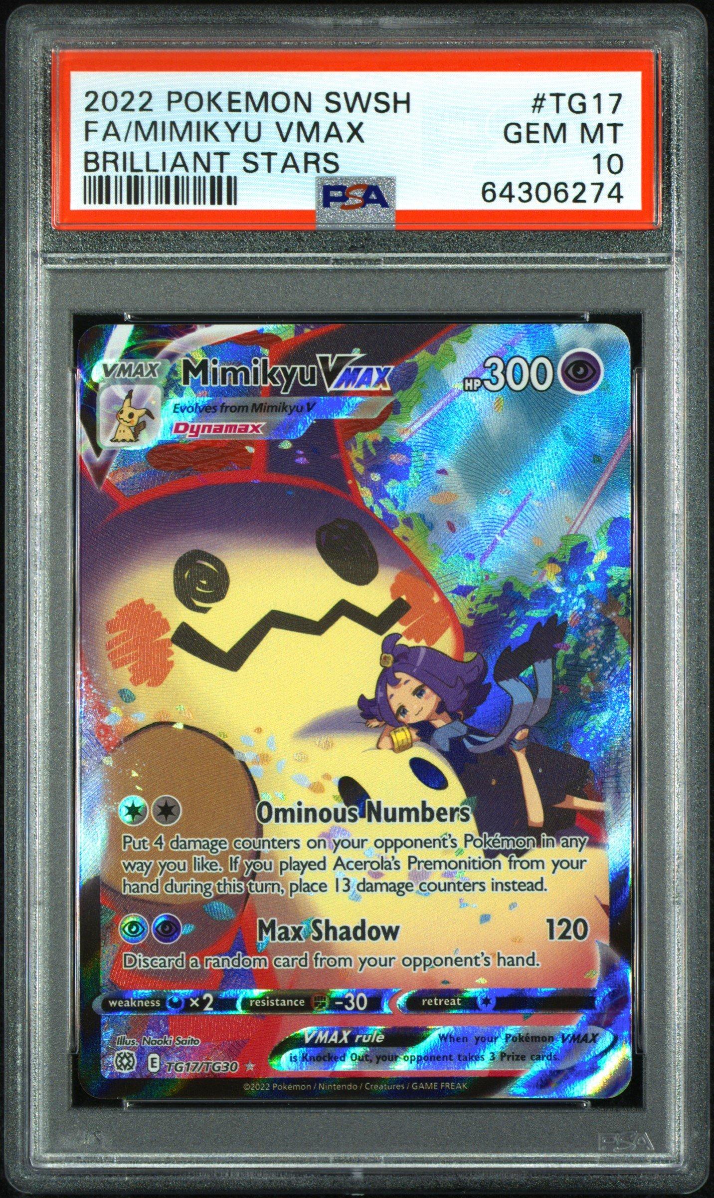2022 Pokemon Sword & Shield Brilliant Stars Tg17 Full Art/mimikyu Vmax PSA