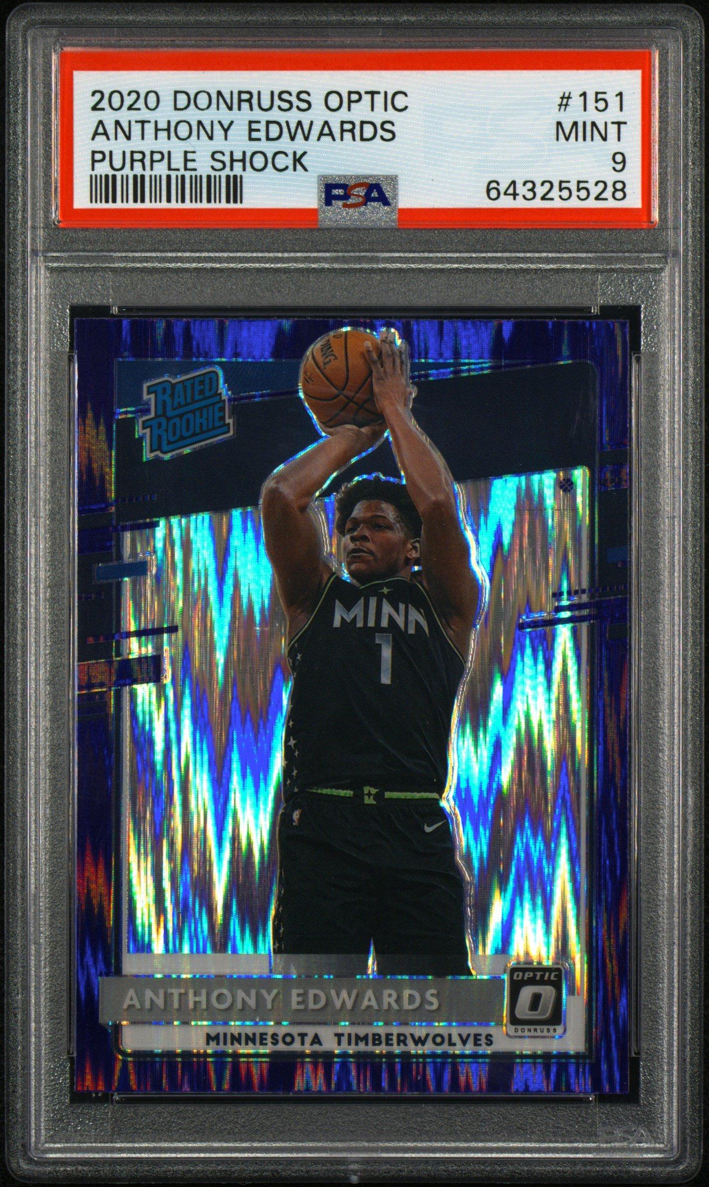 2020 Panini Donruss Optic 151 Anthony Edwards Purple Shock PSA 9