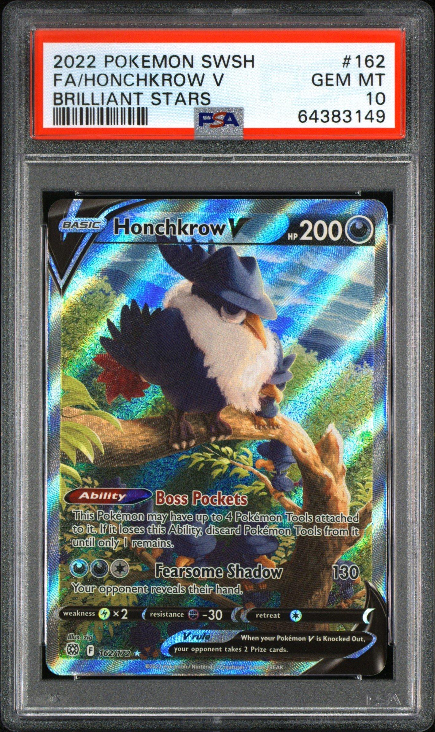 2022 Pokemon Sword & Shield Brilliant Stars 162 Full Art/honchkrow V PSA 10