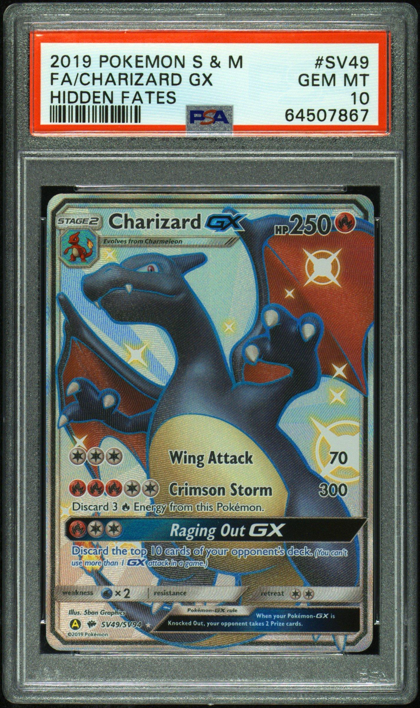 2019 Pokemon Sun & Moon Hidden Fates Sv49 Full Art/charizard Gx