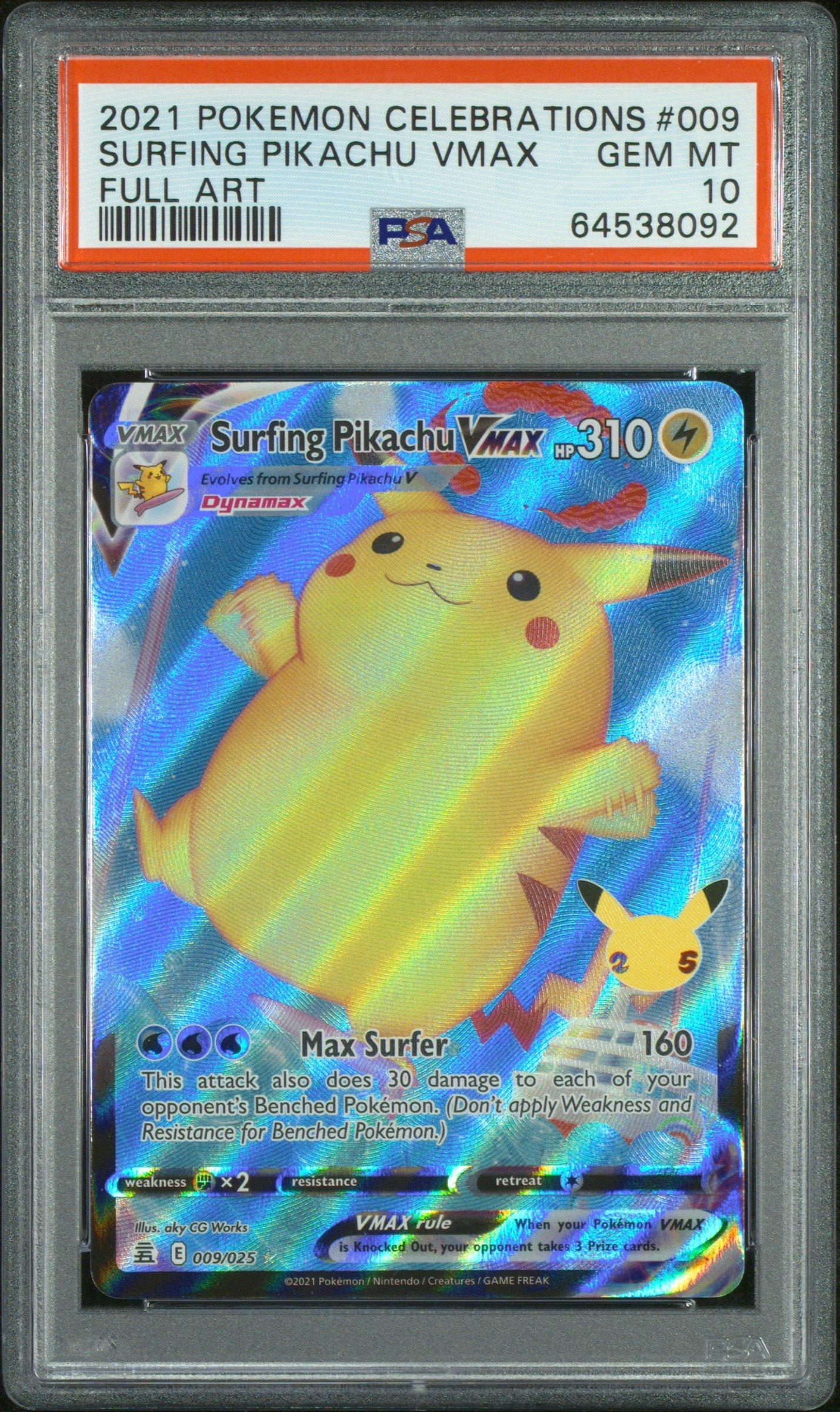 2021 Pokemon Celebrations 009 Full Art/surfing Pikachu Vmax PSA 10