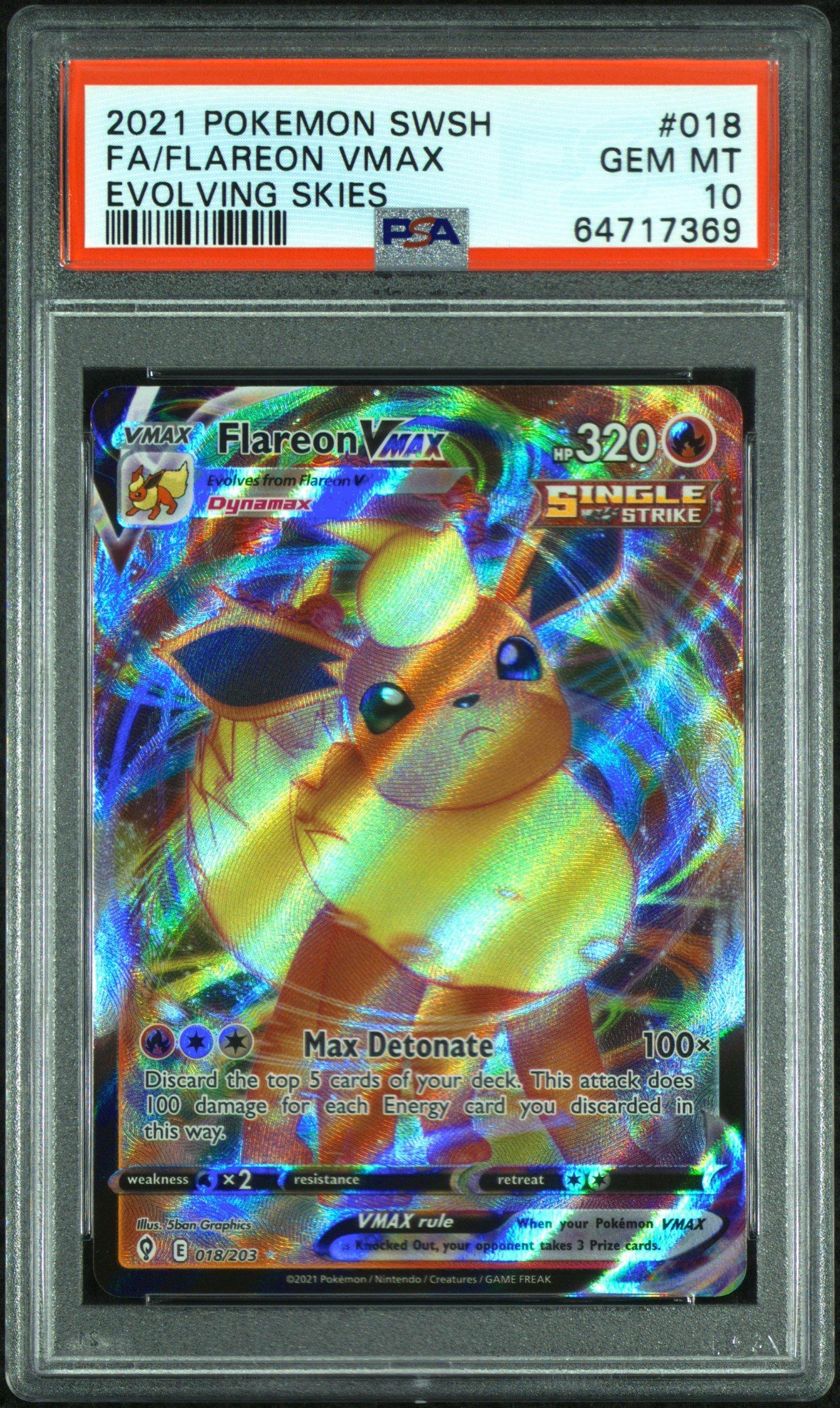 2021 Pokemon Sword & Shield Evolving Skies 018 Full Art/flareon Vmax PSA