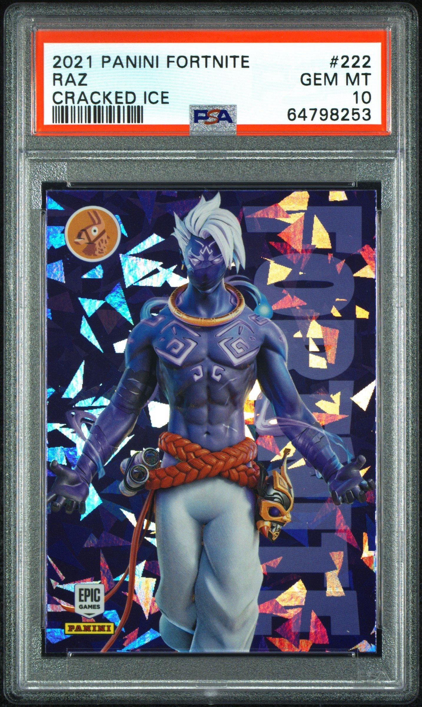 graded fortnite cards 2021 Panini Fortnite 222 Raz Cracked Ice PSA 10