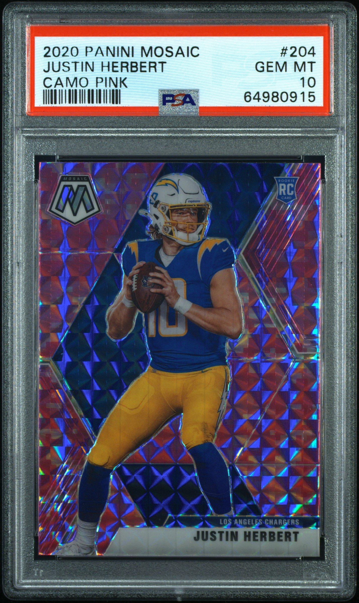 2020 Panini Mosaic 204 Justin Herbert Camo Pink PSA 10