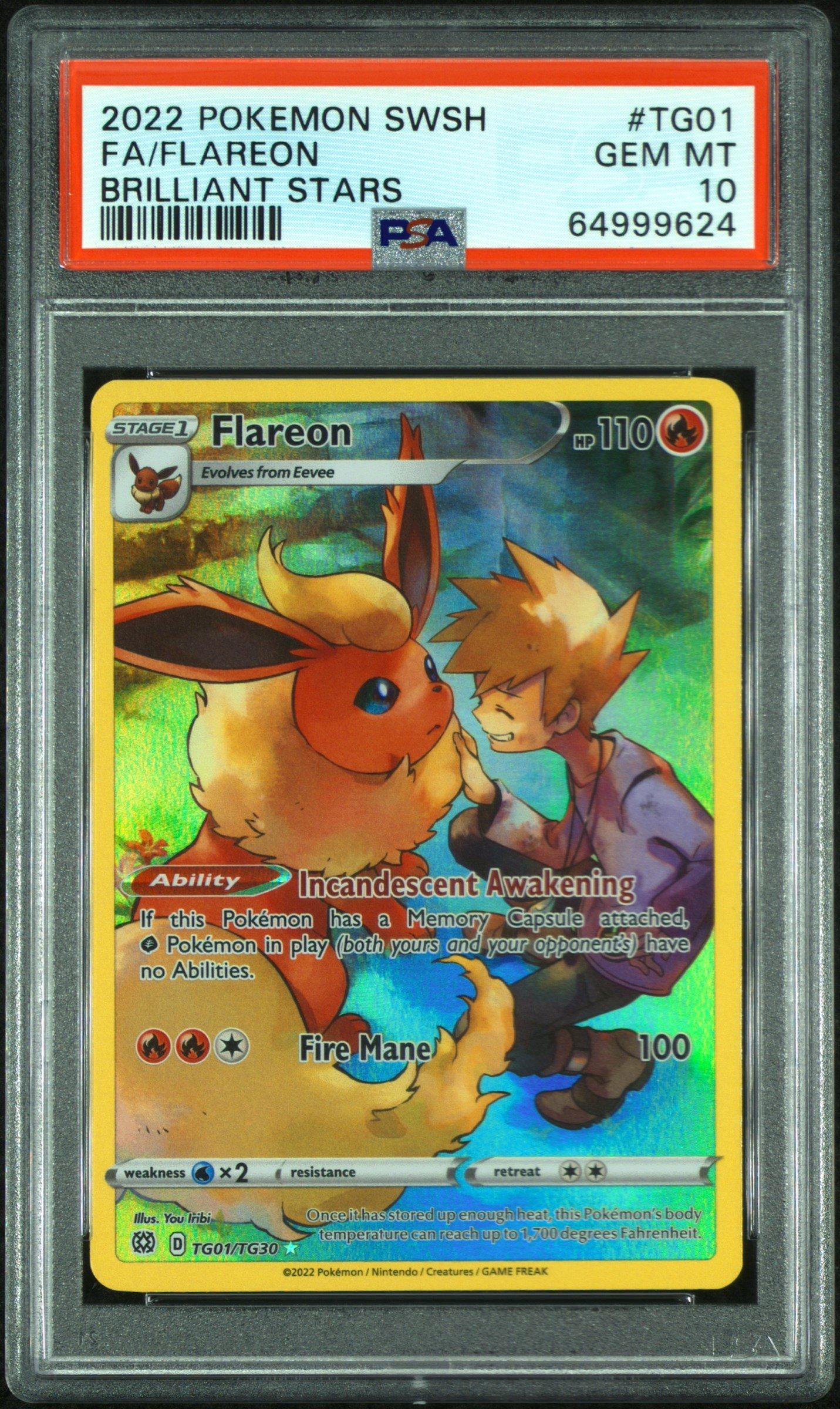 2022 Pokemon Sword & Shield Brilliant Stars Tg01 Full Art/flareon PSA