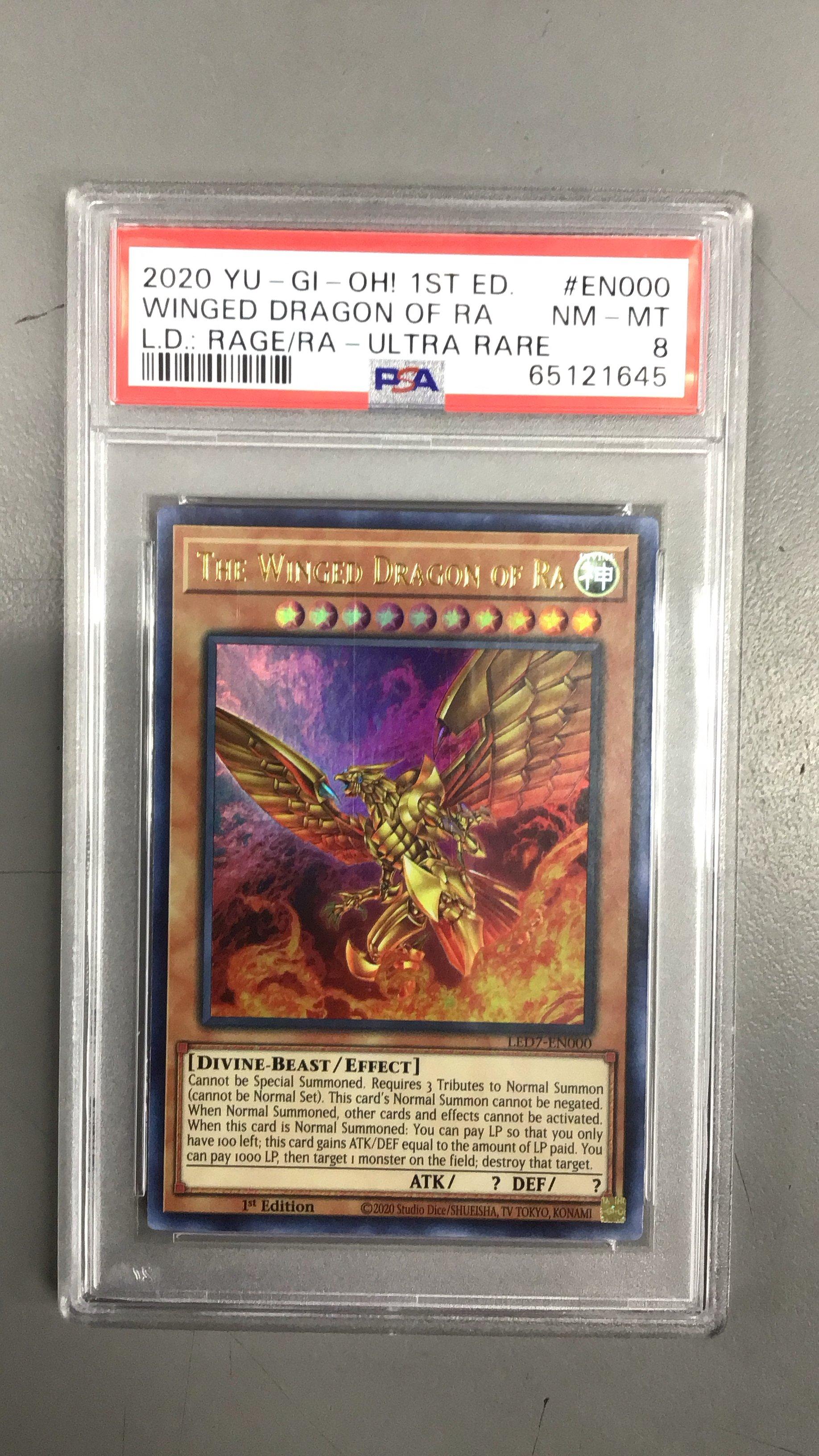 2020 Yu-gi-oh! Legendary Duelists: Rage Of Ra En000 The Winged Dragon Of Ra 1st Edition-ultra Rare PSA 8
