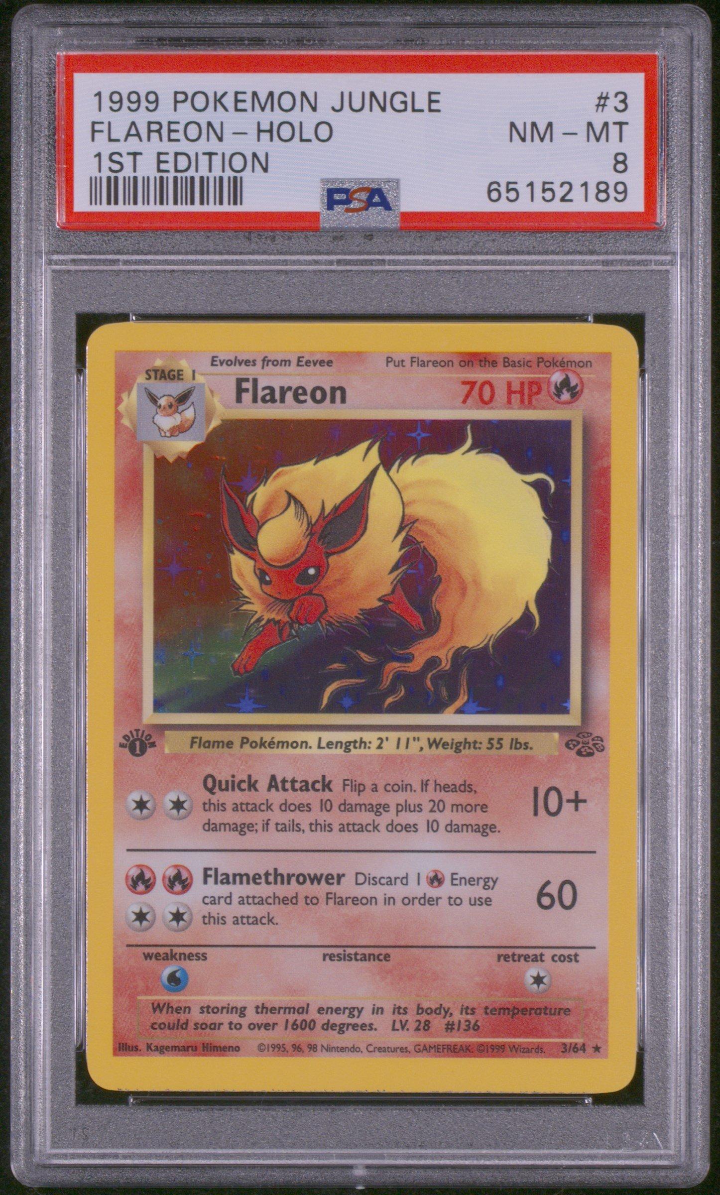 1999 flareon pokemon card 1999 Pokemon Jungle 3 Flareon-holo 1st Edition PSA 8 Graded Card