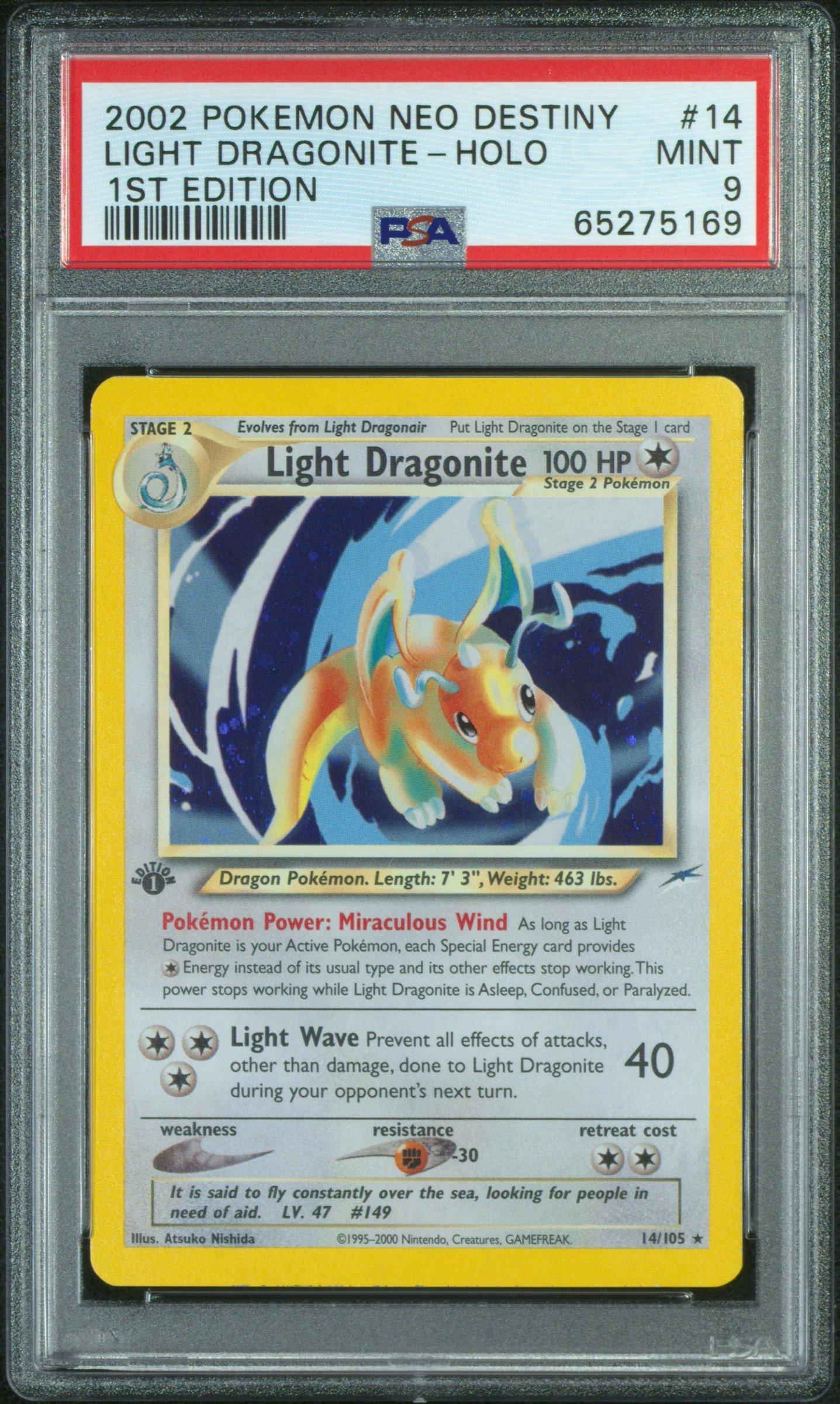 2002 Pokemon Neo Destiny 14 Light Dragonite-holo 1st Edition PSA 9 