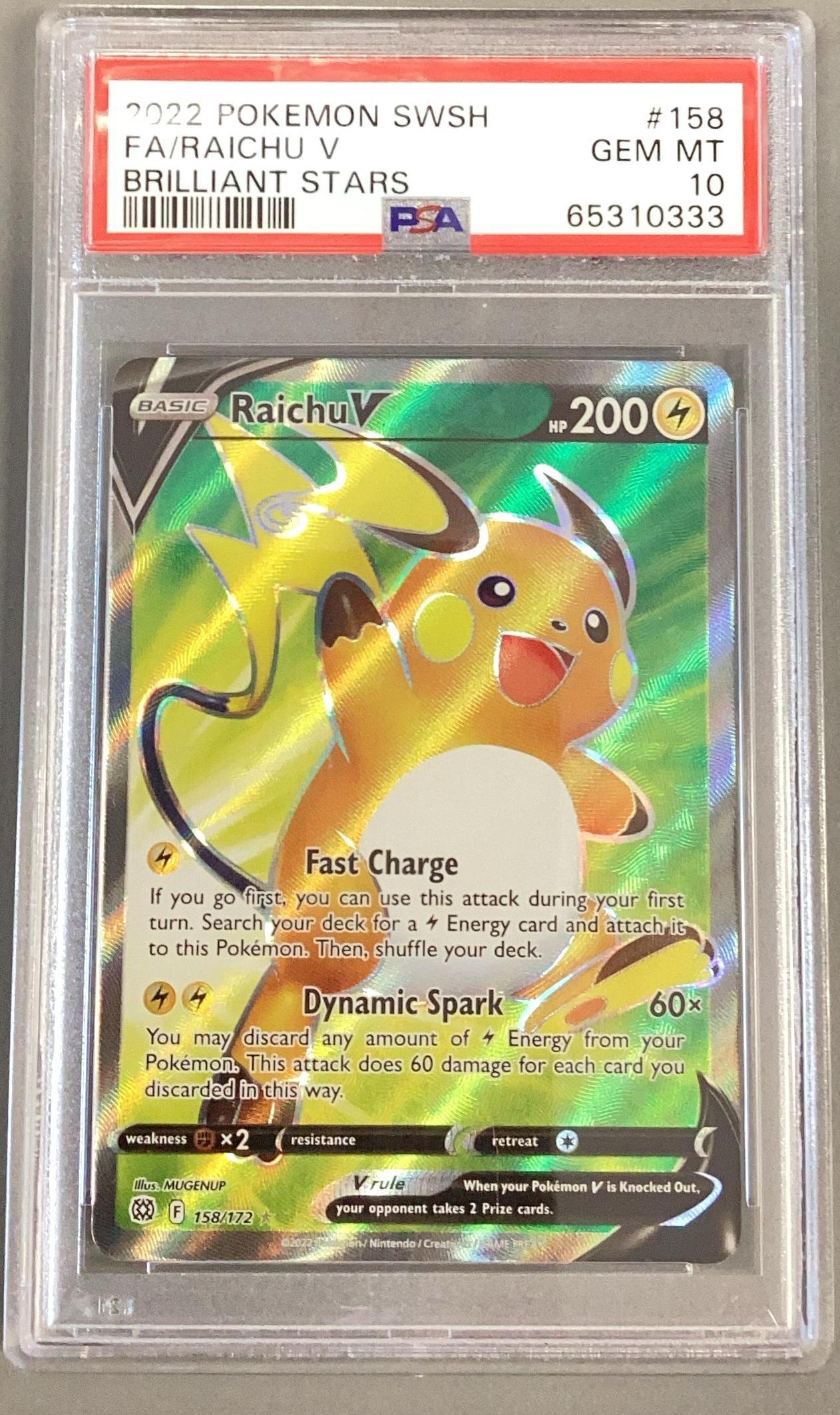 2022 Pokemon Sword & Shield Brilliant Stars 158 Full Art/raichu V PSA 10