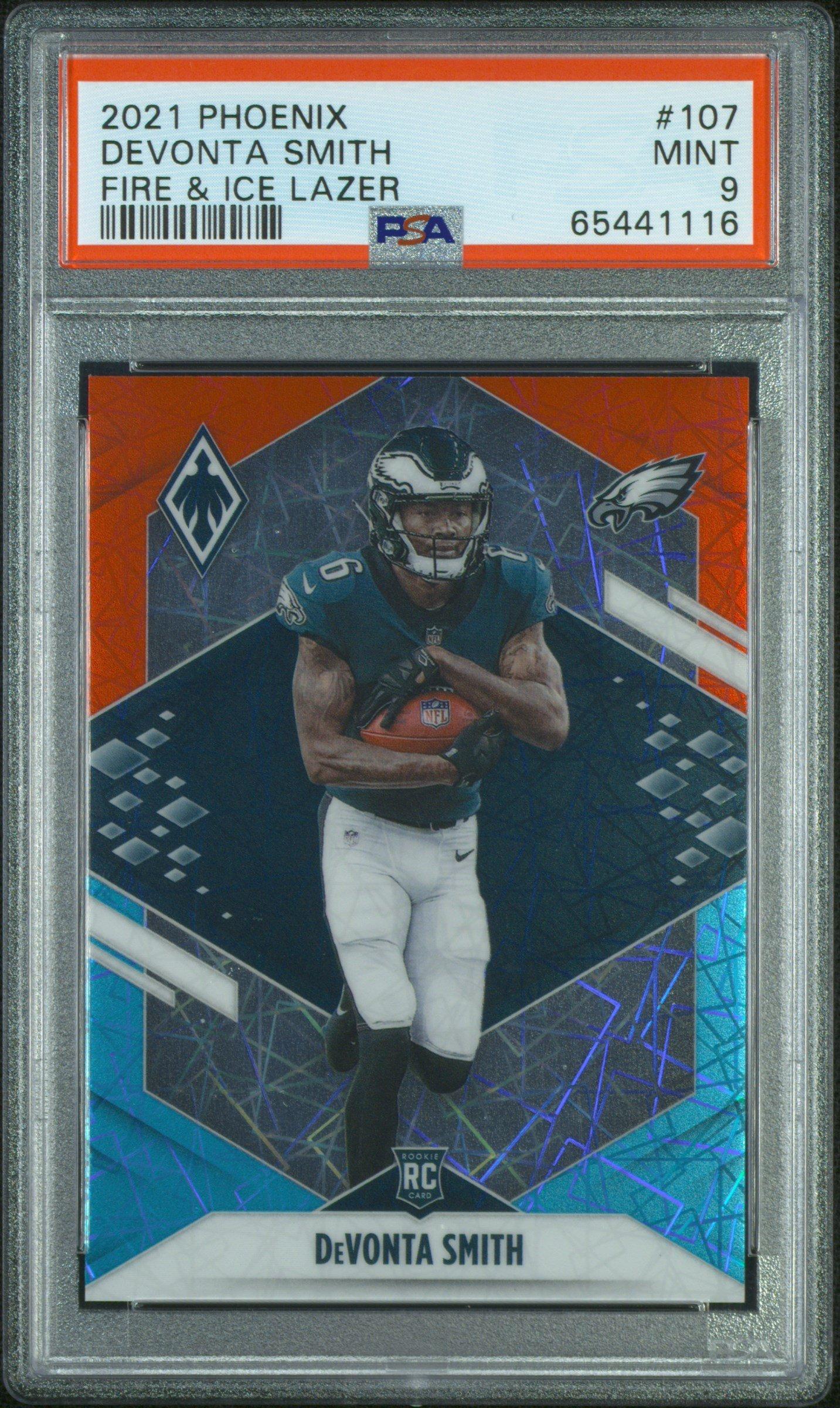 2021 Panini Phoenix 107 Devonta Smith Fire & Ice Lazer PSA 9
