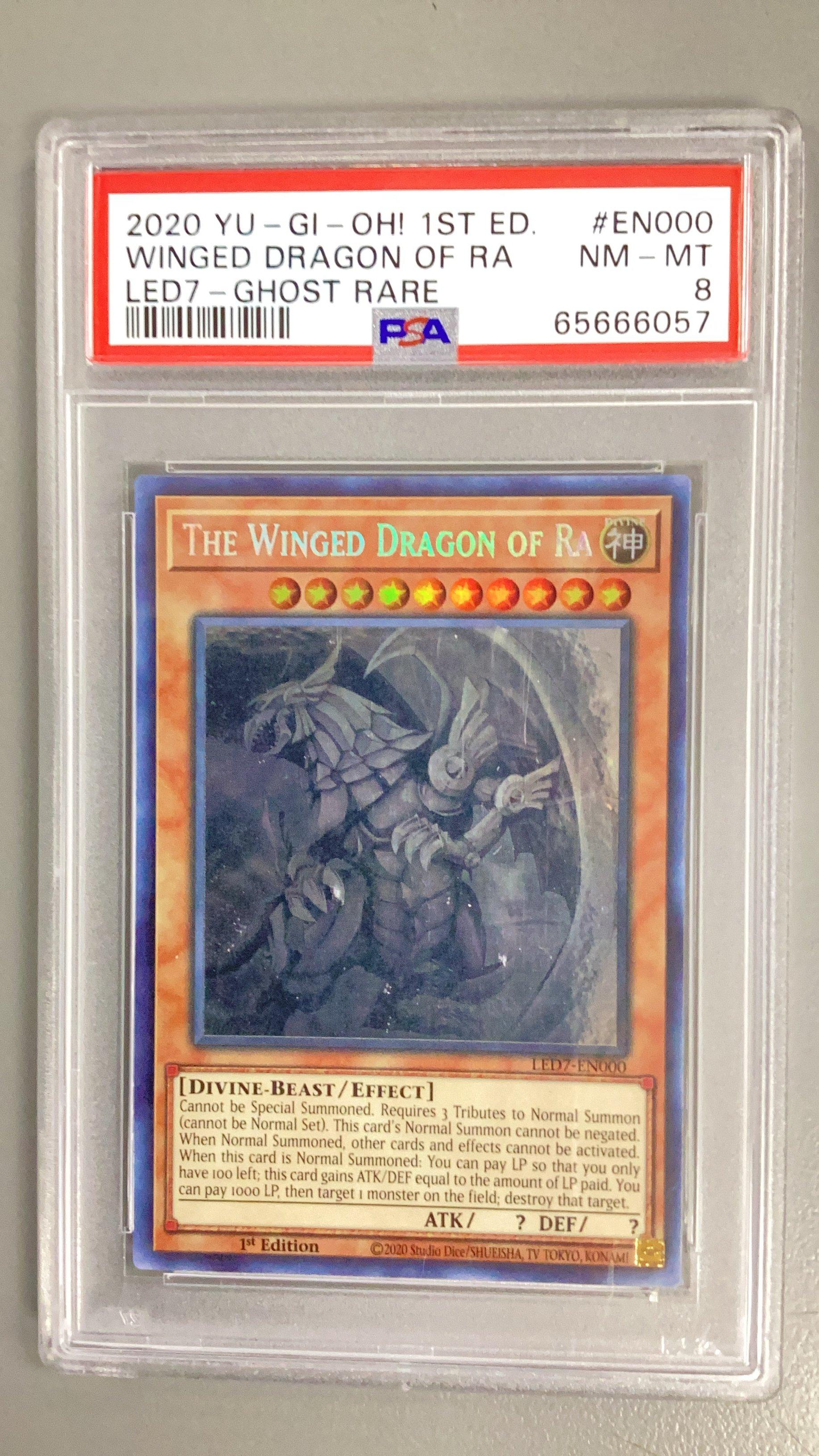 2020 Yu-gi-oh! Legendary Duelists: Rage Of Ra En000 The Winged Dragon Of Ra 1st Edition-ghost Rare PSA 8