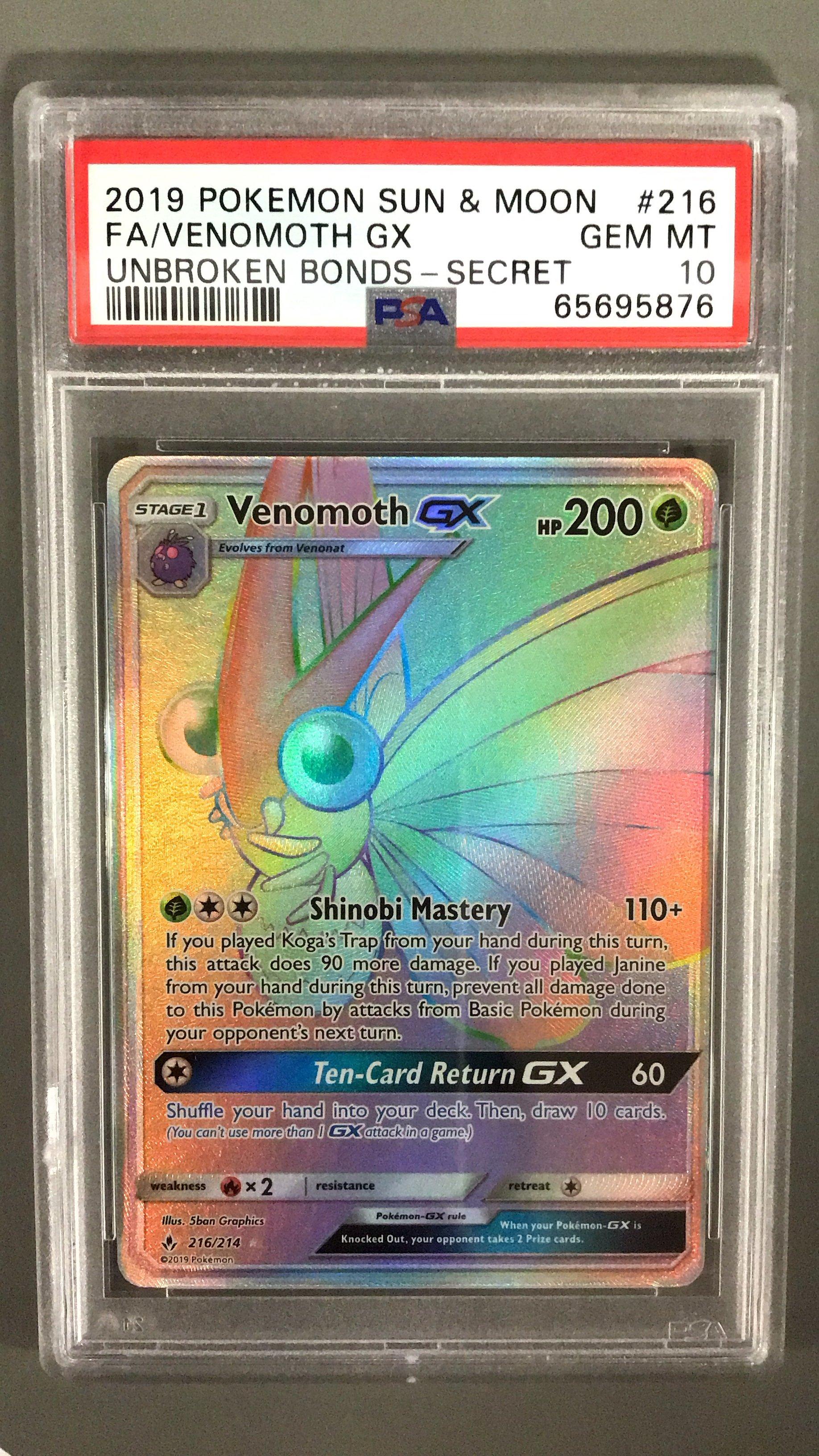 2019 Pokemon Sun & Moon Unbroken Bonds 216 Full Art/venomoth Gx Secret PSA 10