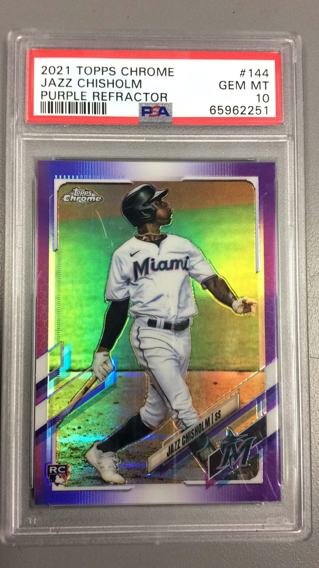 2021 Topps Chrome 144 Jazz Chisholm Purple Refractor PSA 10