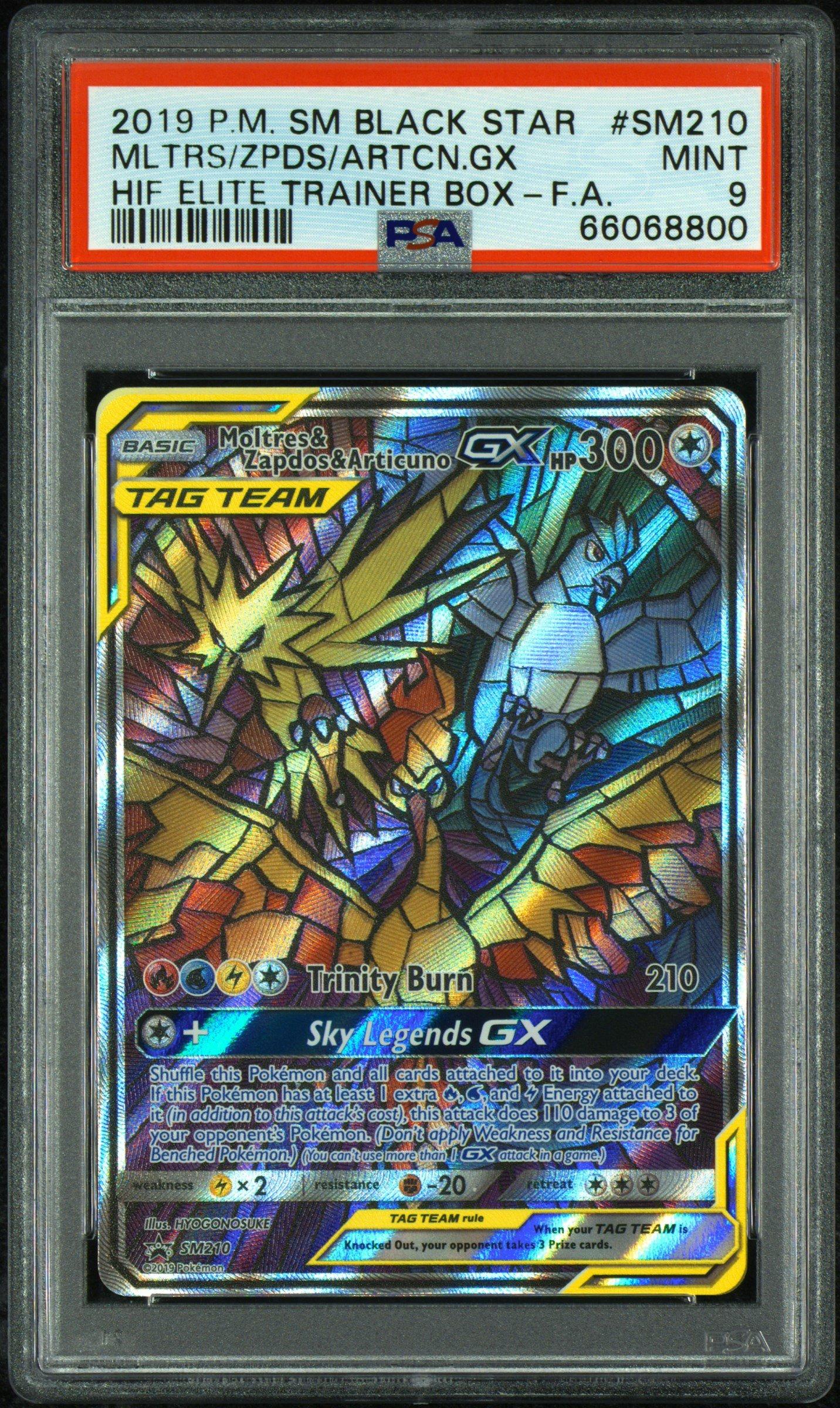 2019 Pokemon Sm Black Star Promo Sm210 Full Art/moltres & Zapdos & Articuno Gx Hidden Fates Elite Trainer Box PSA 9