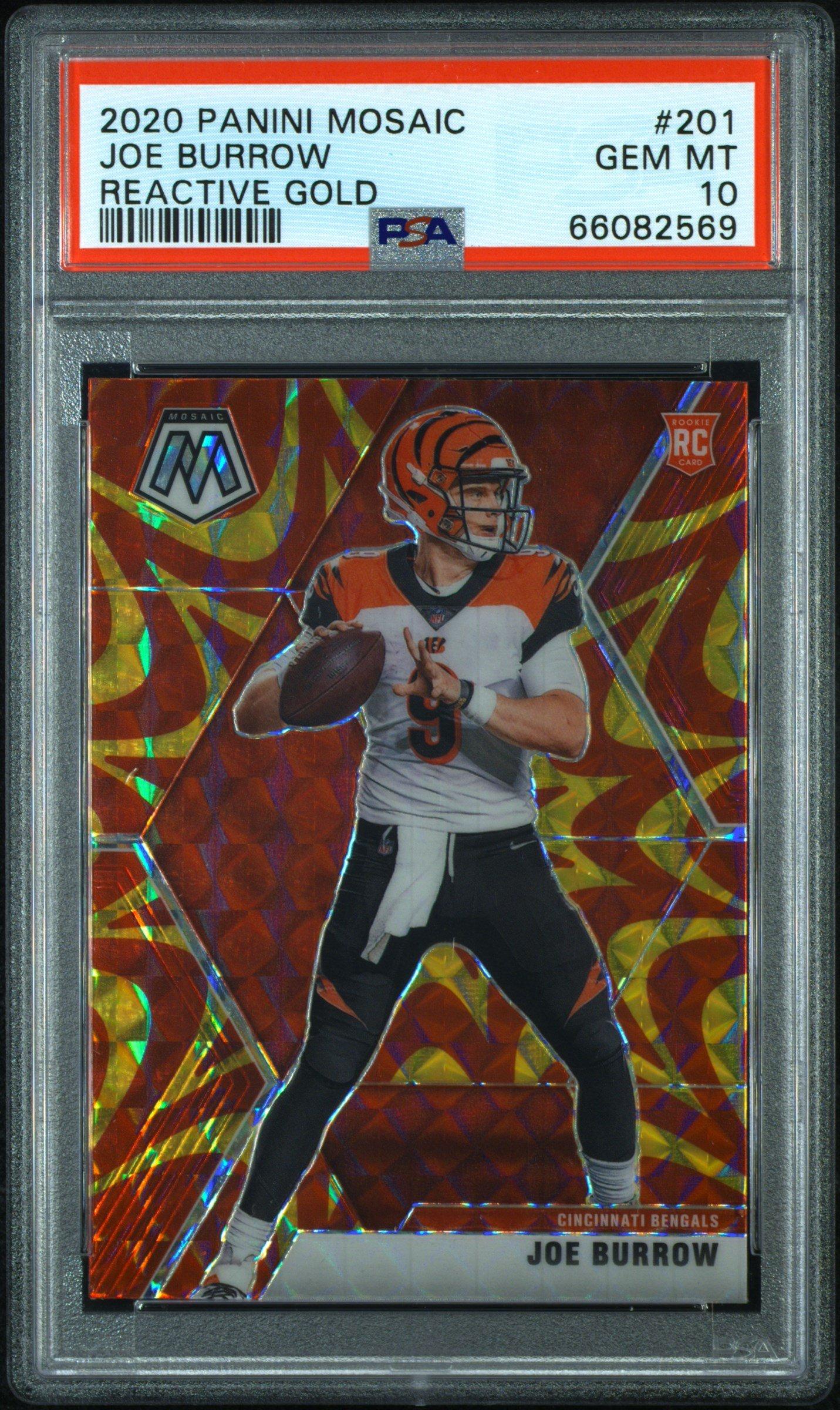 2020 Panini Mosaic 201 Joe Burrow Reactive Gold PSA 10
