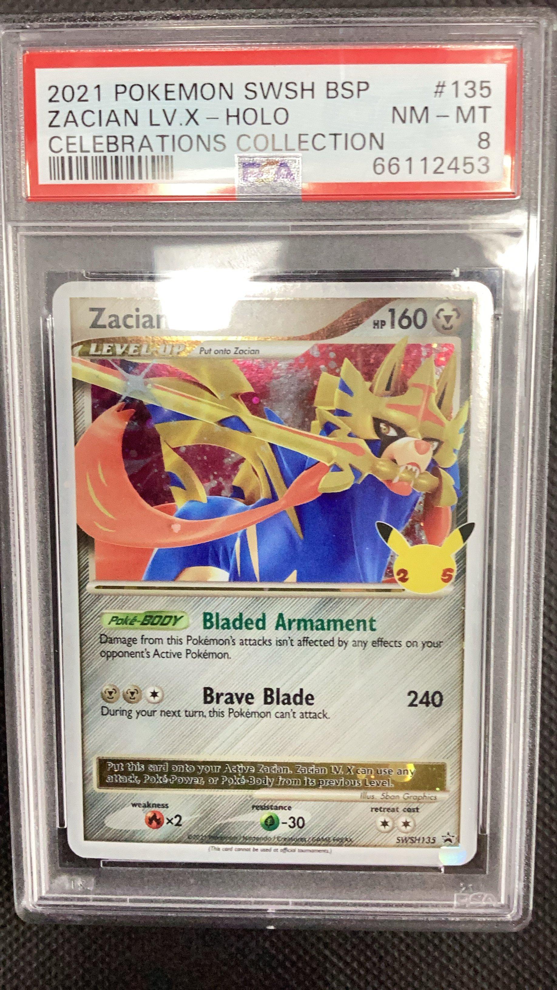 2021 Pokemon Swsh Black Star Promo 135 Zacian Lv.x-holo Celebrations Collection PSA 8