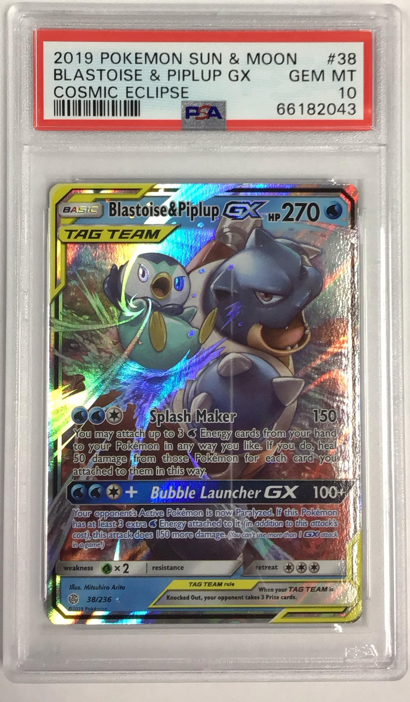 Pokemon Sun & Moon Cosmic Eclipse 38 Blastoise & Piplup GX buy PSA 10