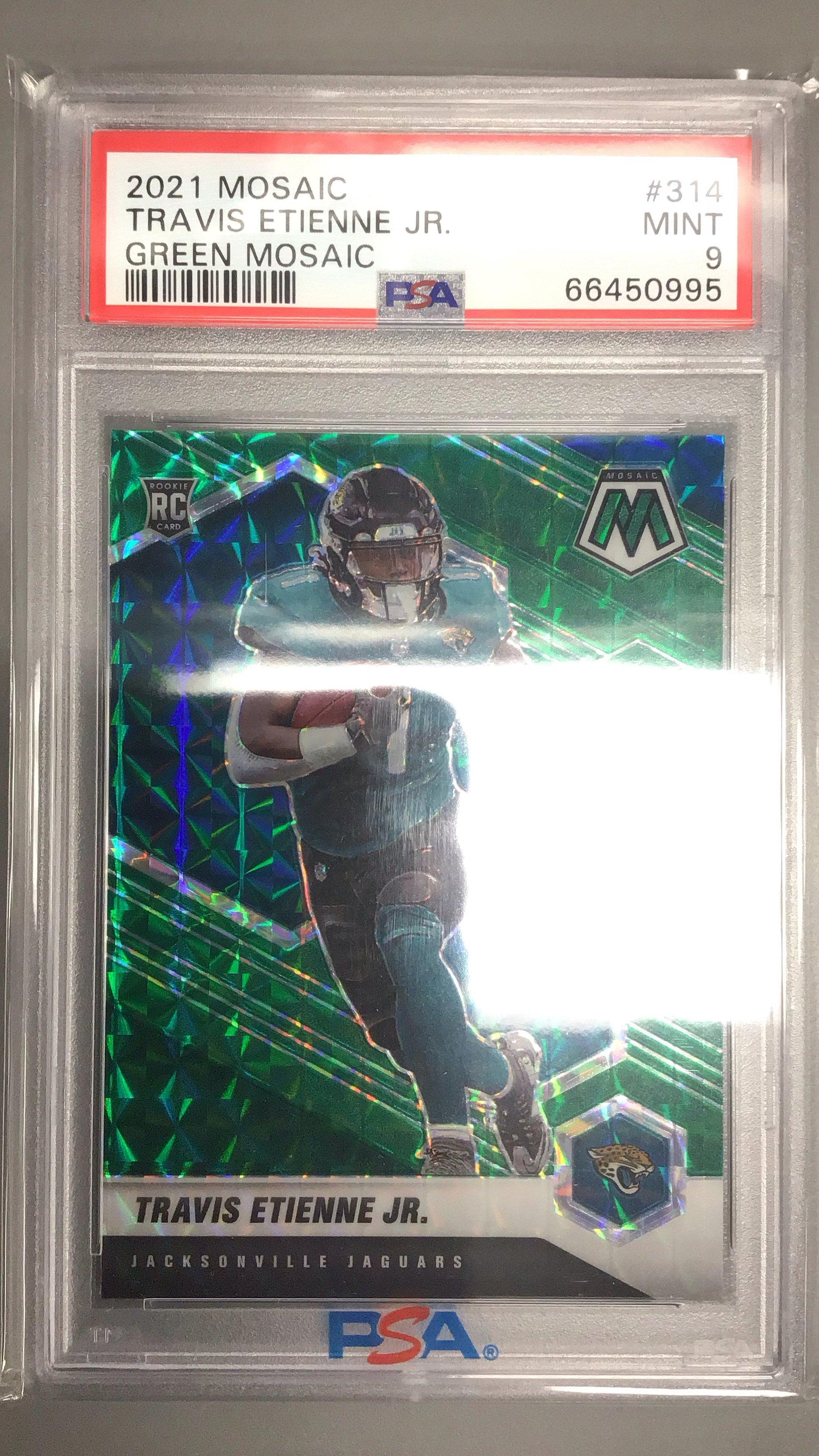 2021 Panini Mosaic 314 Travis Etienne Jr. Green Mosaic PSA 9