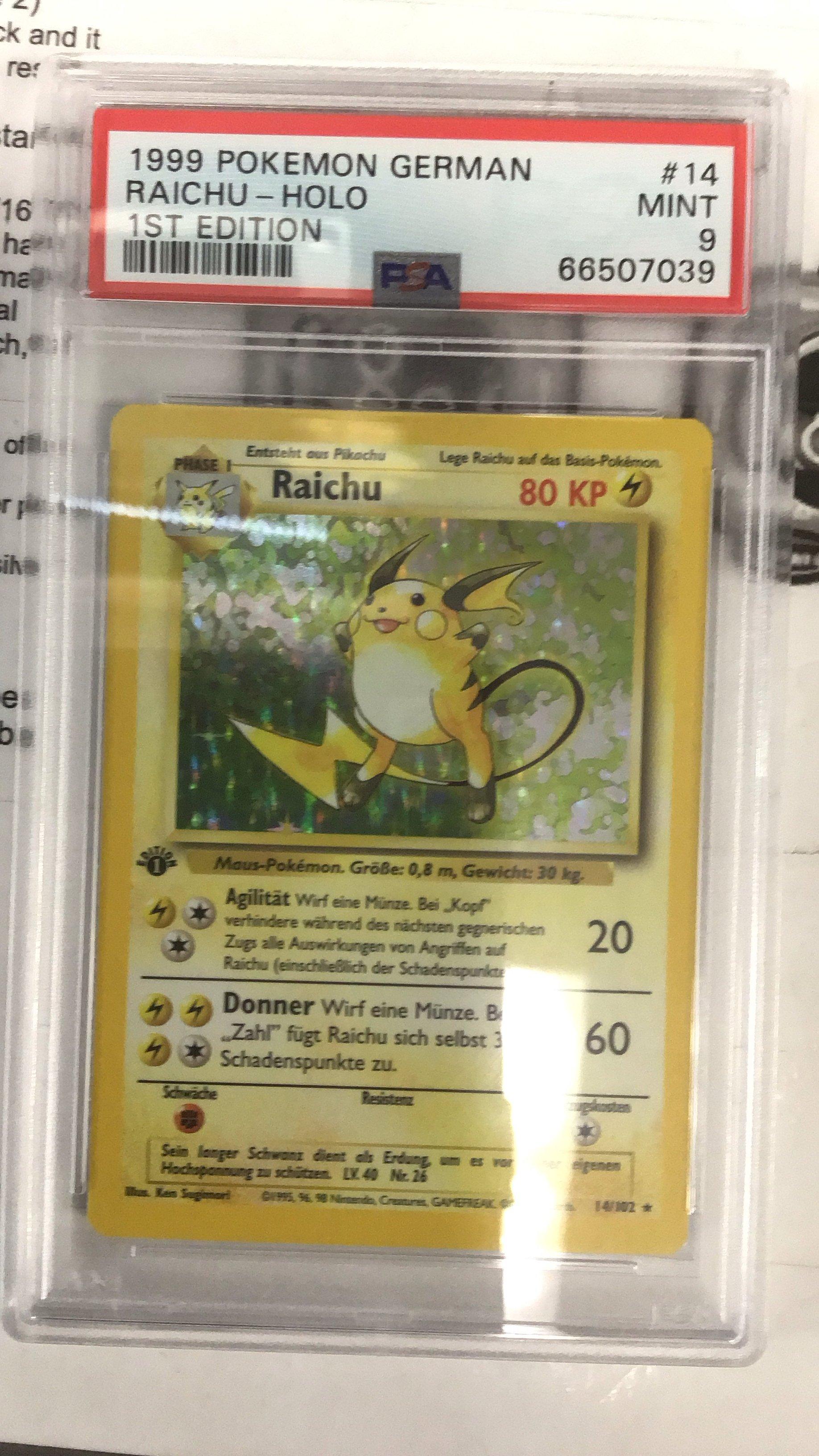 1999 Pokemon German 14 Raichu-holo 1st Edition PSA 9 Graded Card