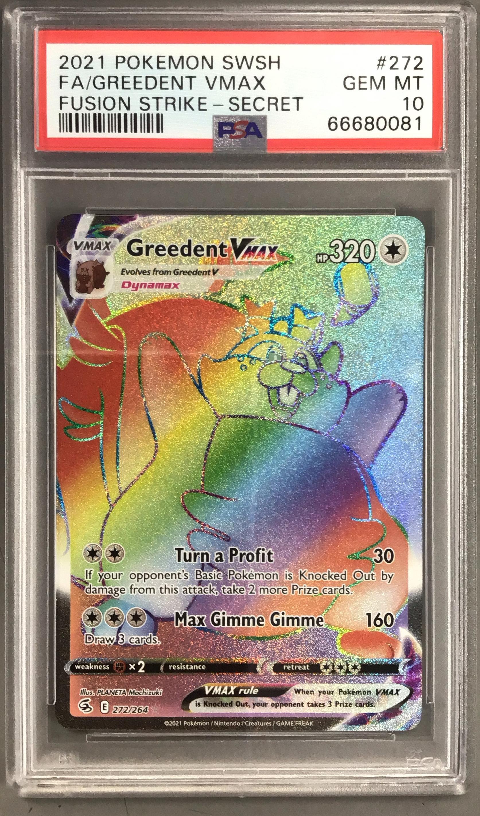 2021 Pokemon Sword & Shield Fusion Strike 272 Full Art/greedent Vmax Secret PSA
