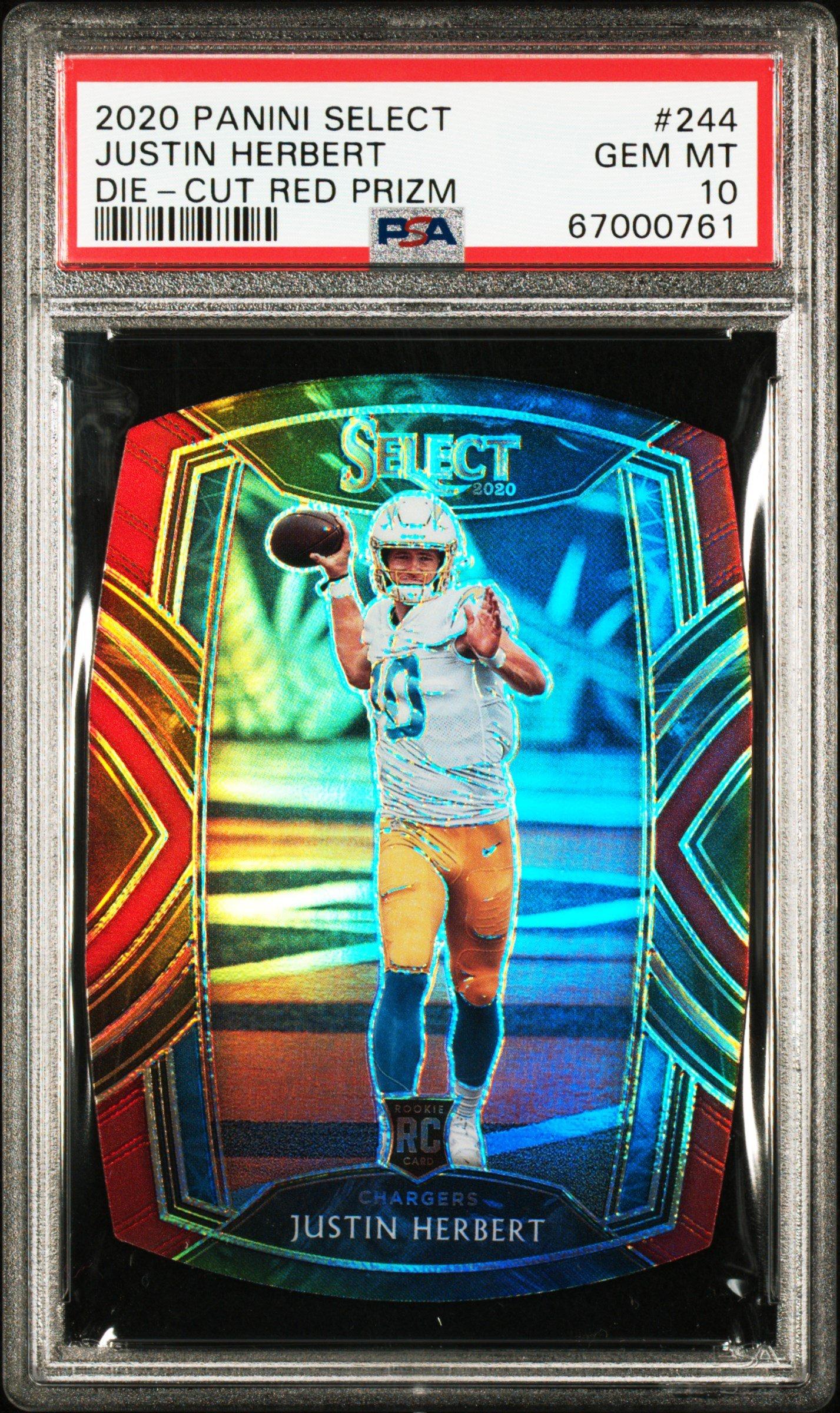 2020 Panini Select 244 Justin Herbert Die-cut Red Prizm PSA