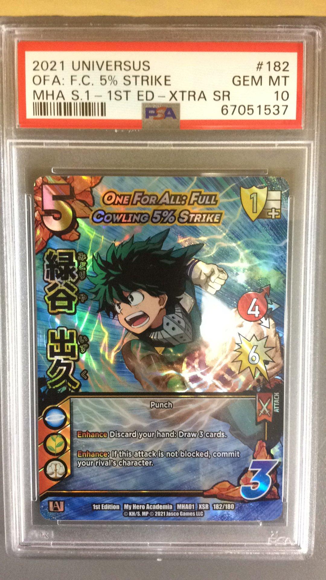 2021 Universus My Hero Academia Series 1.0 182 One For All: Full Cowling 5% Strike 1st Edition-xtra Secret Rare PSA 10