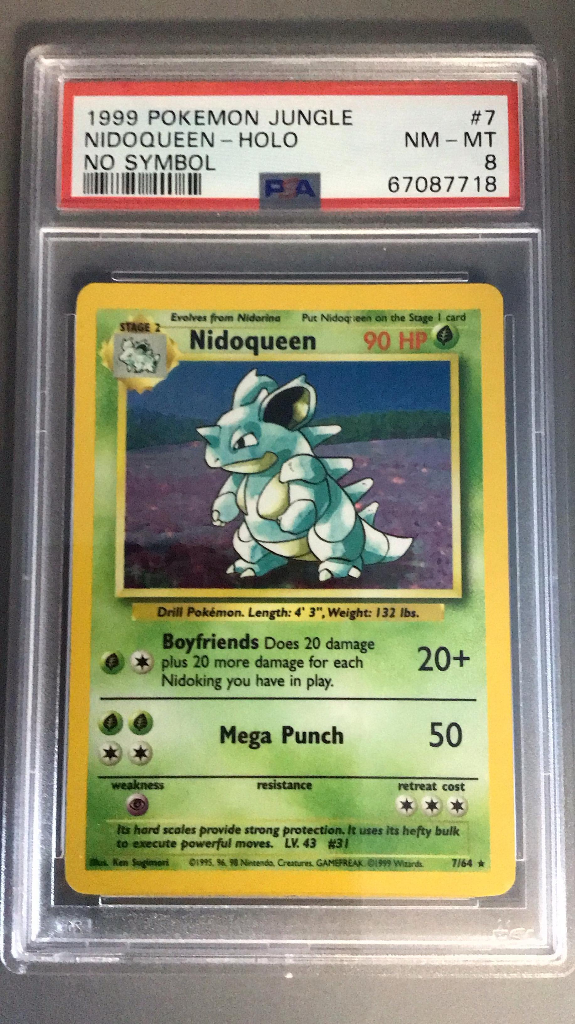 1999 Pokemon Jungle 7 Nidoqueen-holo No Symbol PSA 8 Graded Card