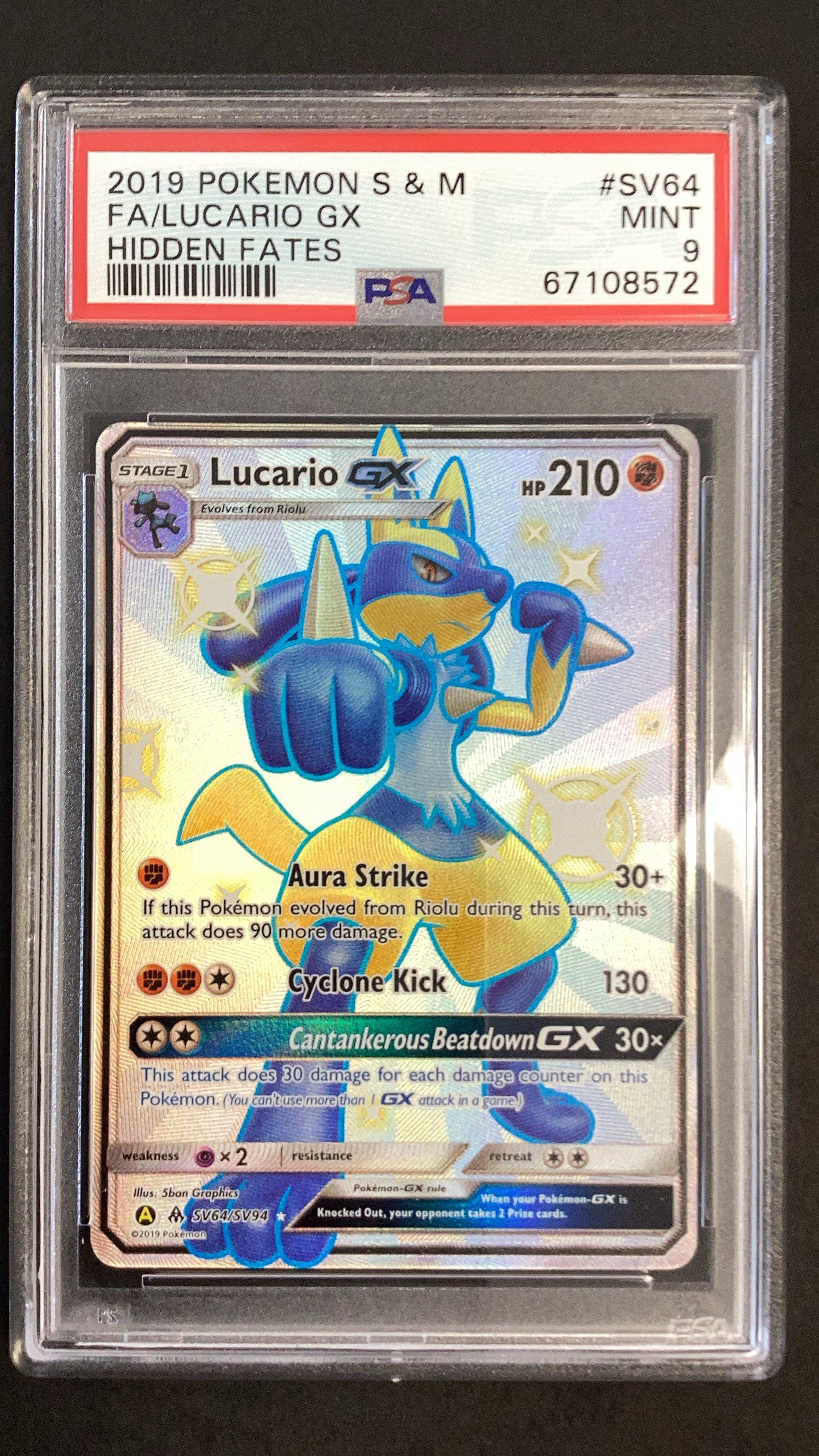 2019 Pokemon Sun & Moon Hidden Fates Sv64 Full Art/lucario Gx PSA 9 ...