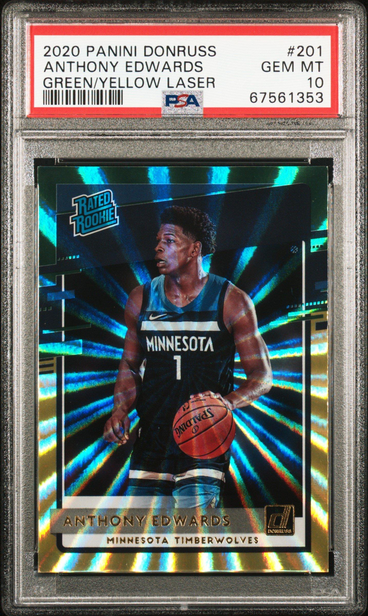 2020 Panini Donruss 201 Anthony Edwards Green/yellow Laser PSA 10