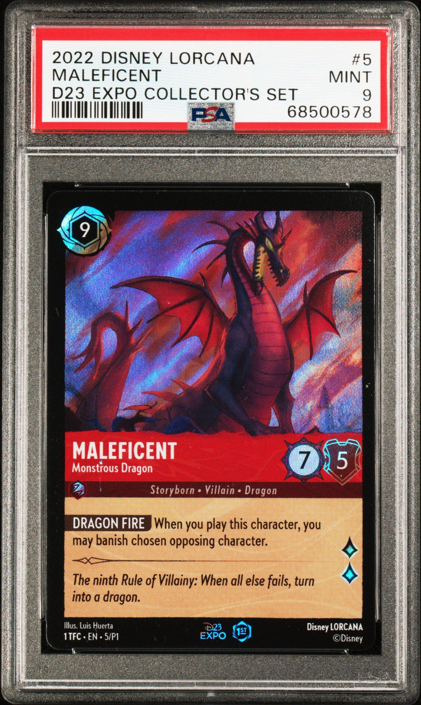 2022 Disney Lorcana Promo 5 Maleficent - Monstrous Dragon D23 Expo Collector's Set PSA 9