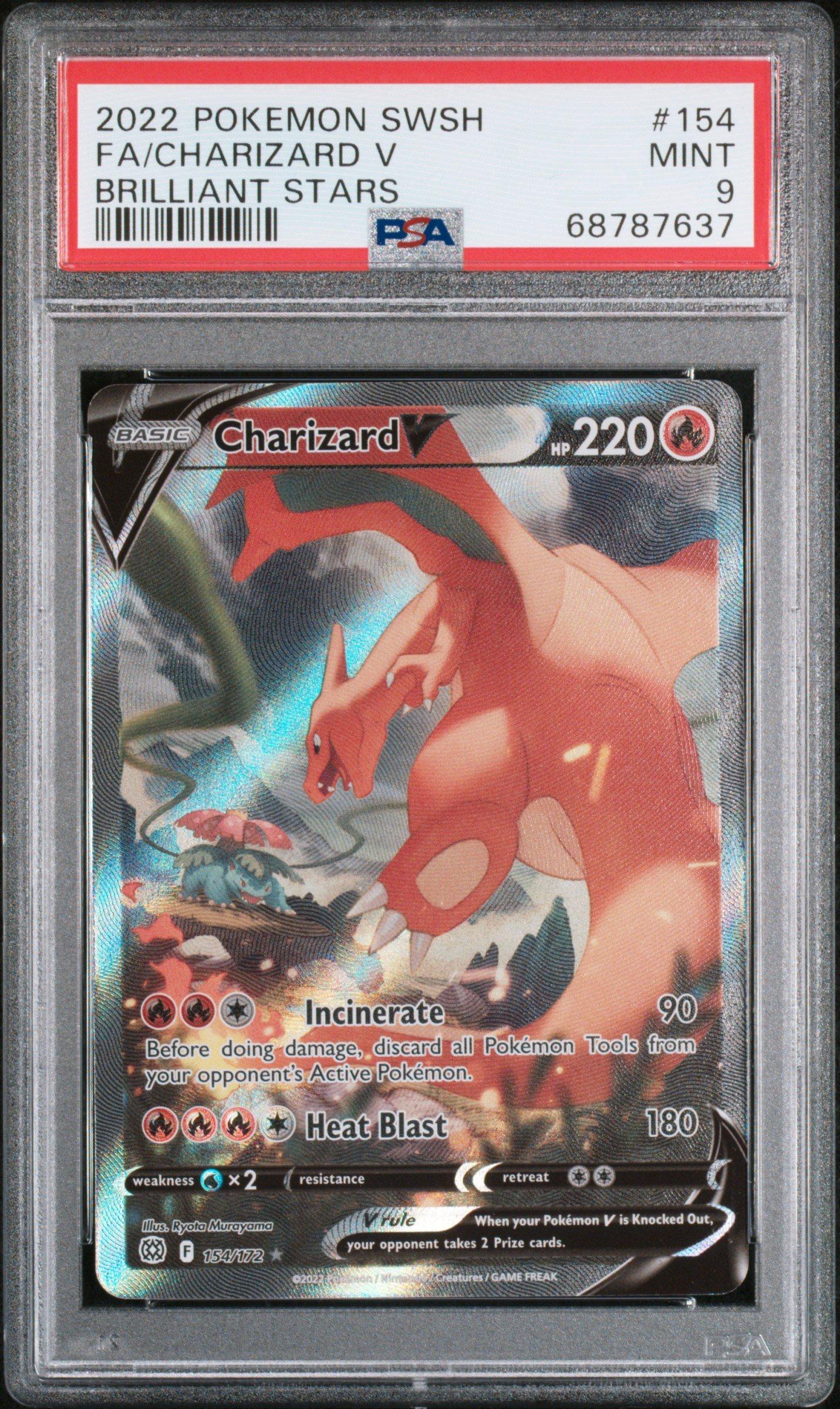pokemon sword and shield cards charizard 2022 Pokemon Sword & Shield Brilliant Stars 154 Full Art/charizard V PSA 9  Graded Card