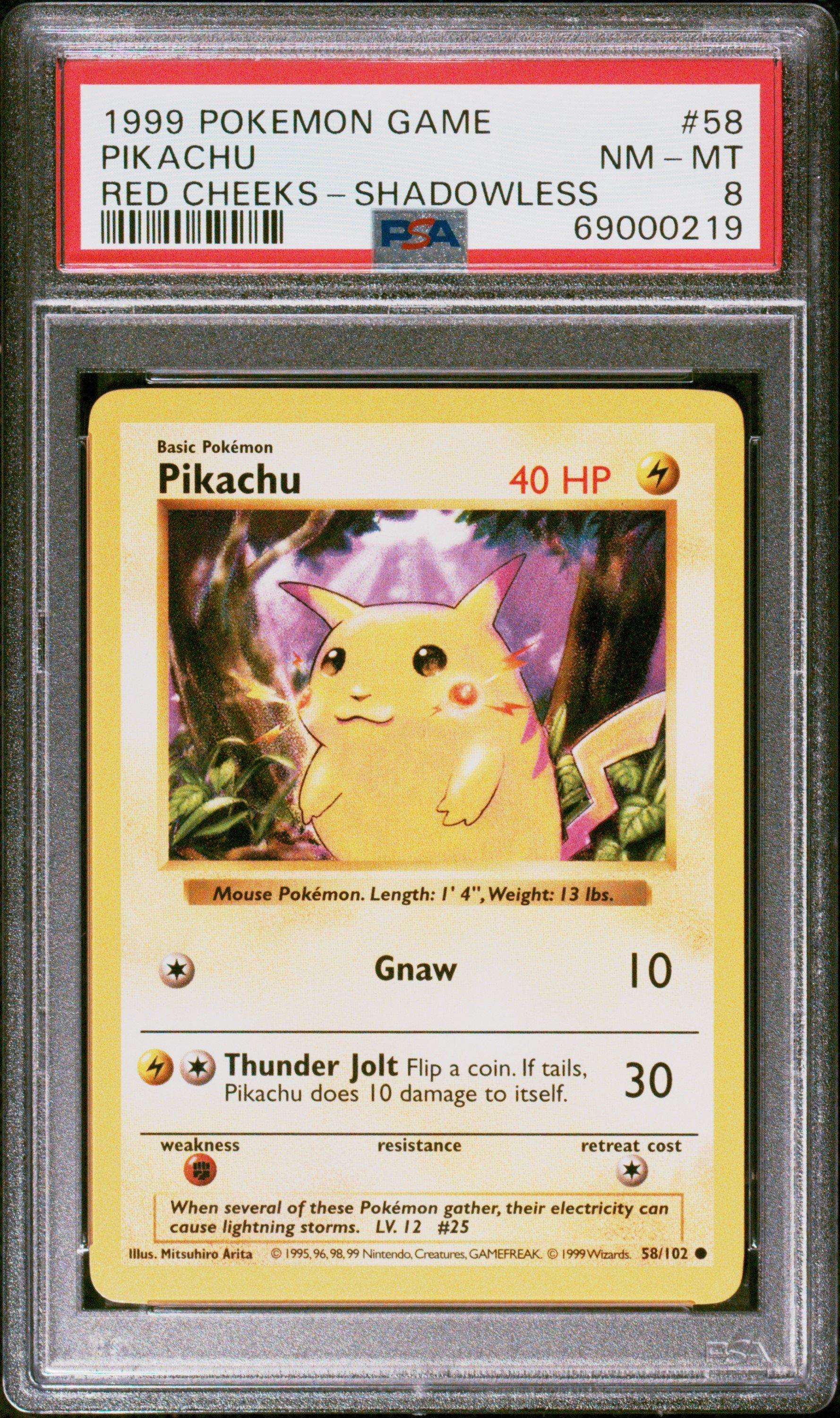 ポケモンカードゲーム 1999 POKEMON GAME PIKACHU RED CHEEKS. 1999 Pokemon Game 58 Pikachu Red Cheeks-shadowless PSA 8 Graded