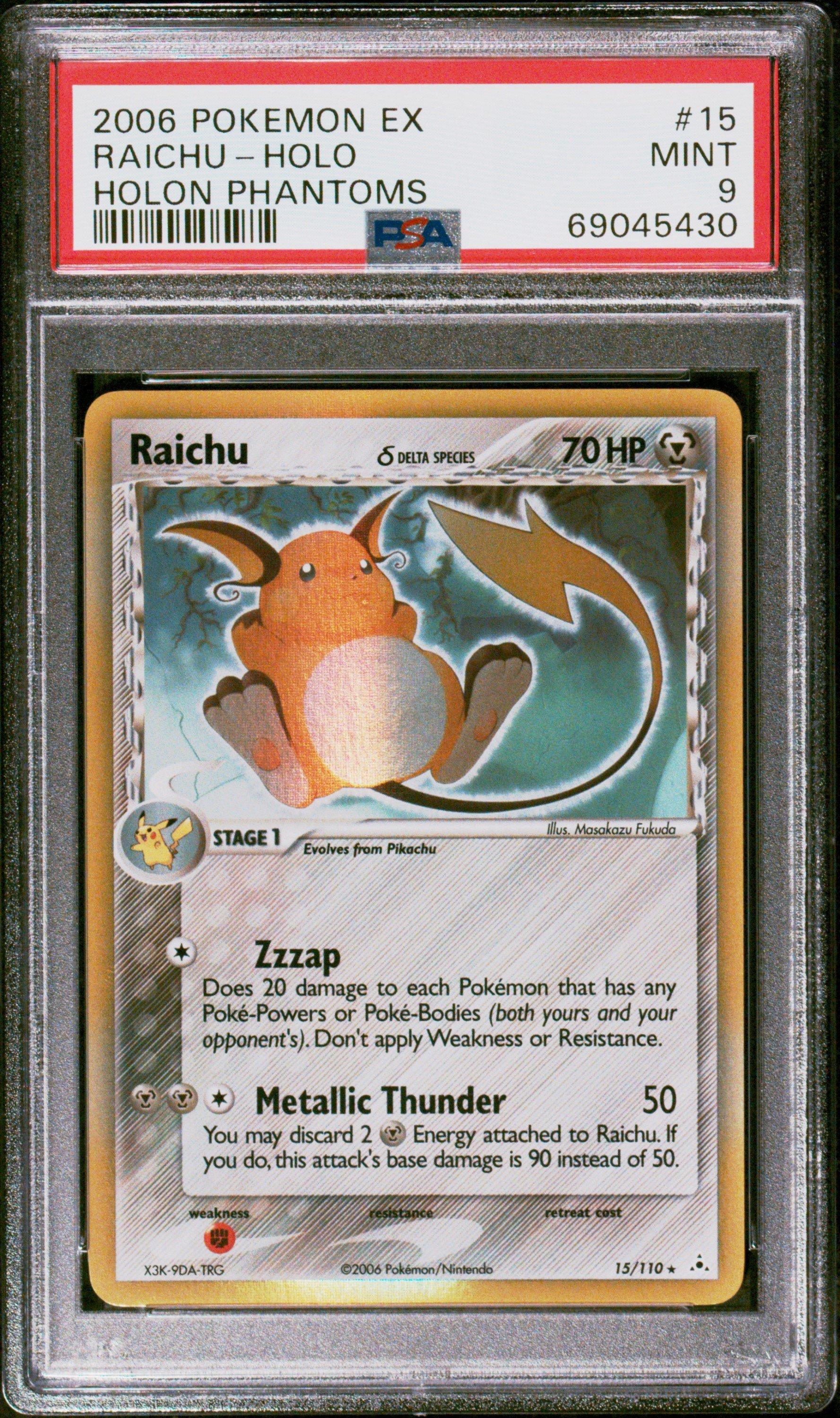 2006 Pokemon Ex Holon Phantoms 15 Raichu-holo PSA 9