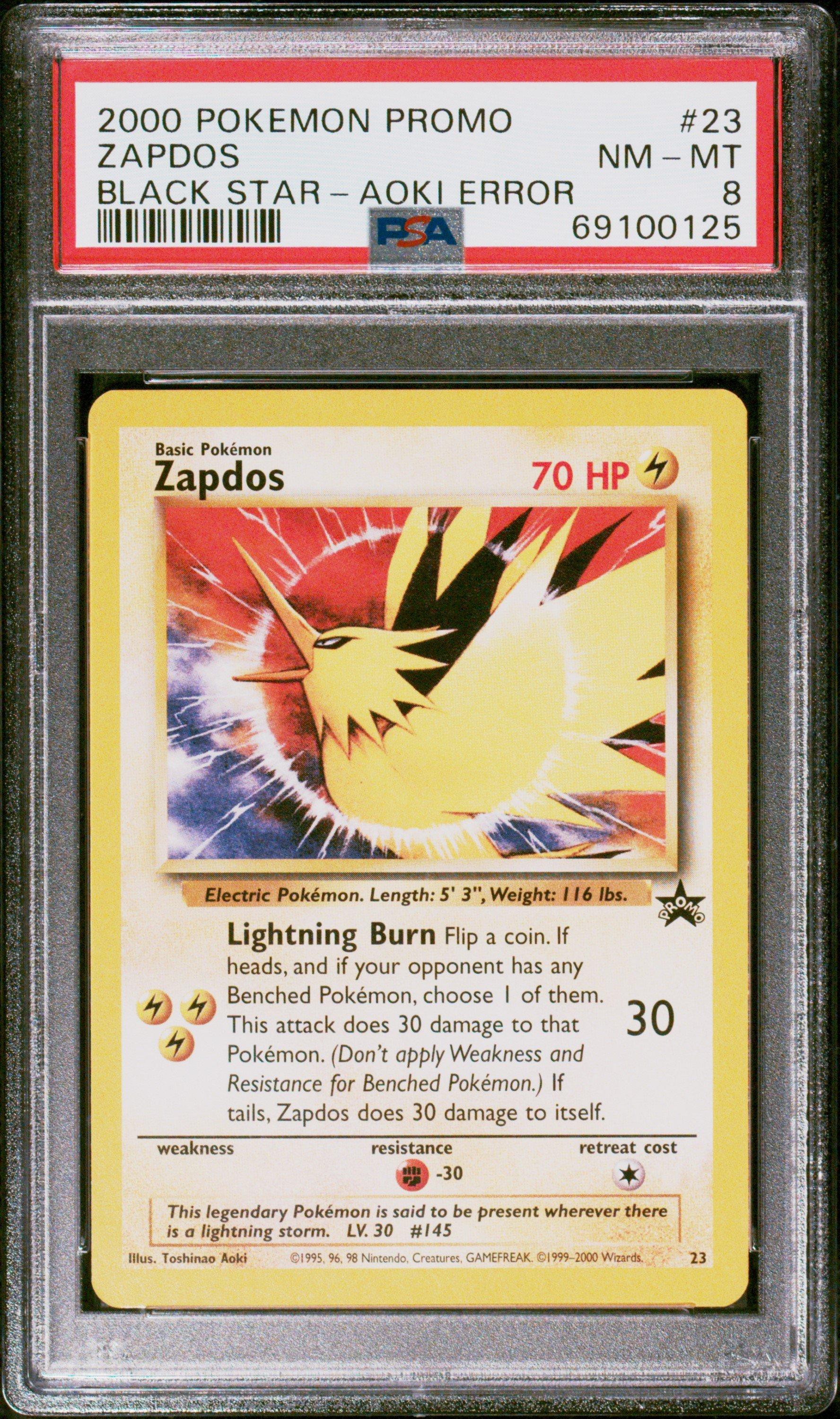 2000 Pokemon Promo Black Star 23 Zapdos Toshinao Aoki Error PSA 8