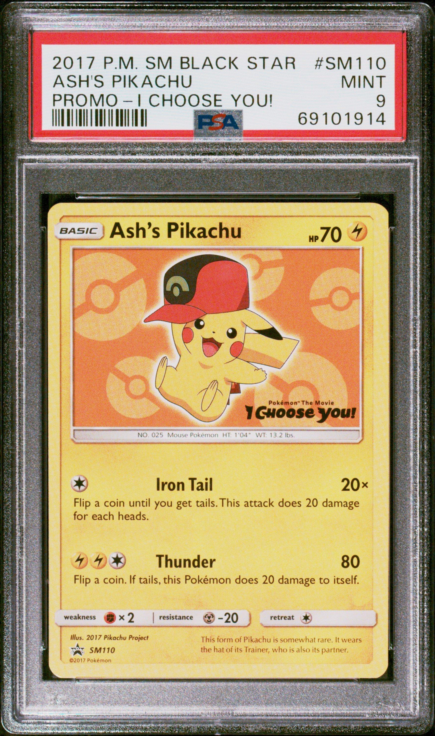 2017 Pokemon Sm Black Star Promo Sm110 Ash's Pikachu I Choose You! PSA 9