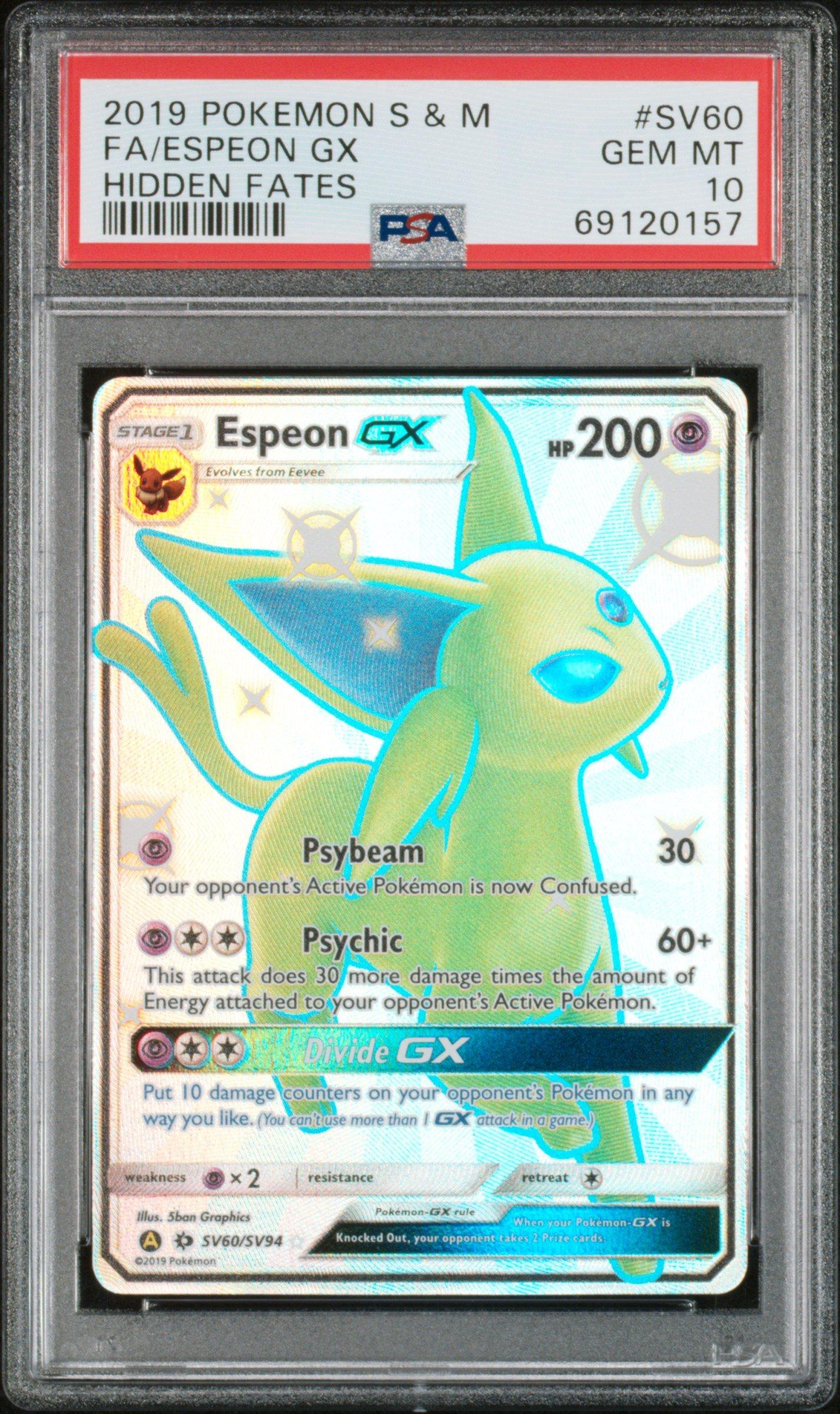 2019 Pokemon Sun & Moon Hidden Fates Sv60 Full Art/espeon Gx PSA