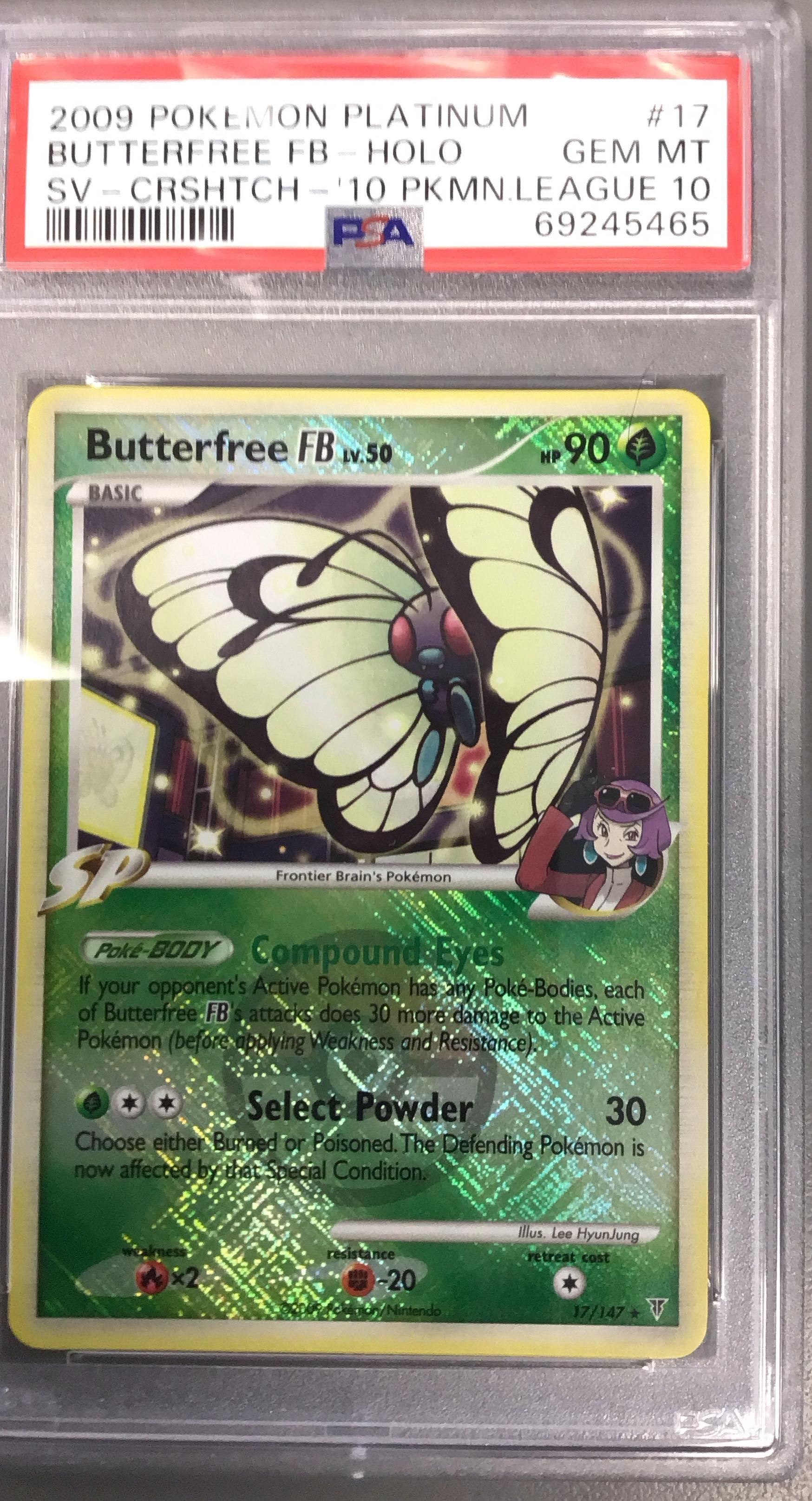 shiny butterfree pokemon card 2009 Pokemon Platinum Supreme Victors 17 Butterfree Fb-holo Crosshatch-2010  Pokemon League PSA 10 Graded Card