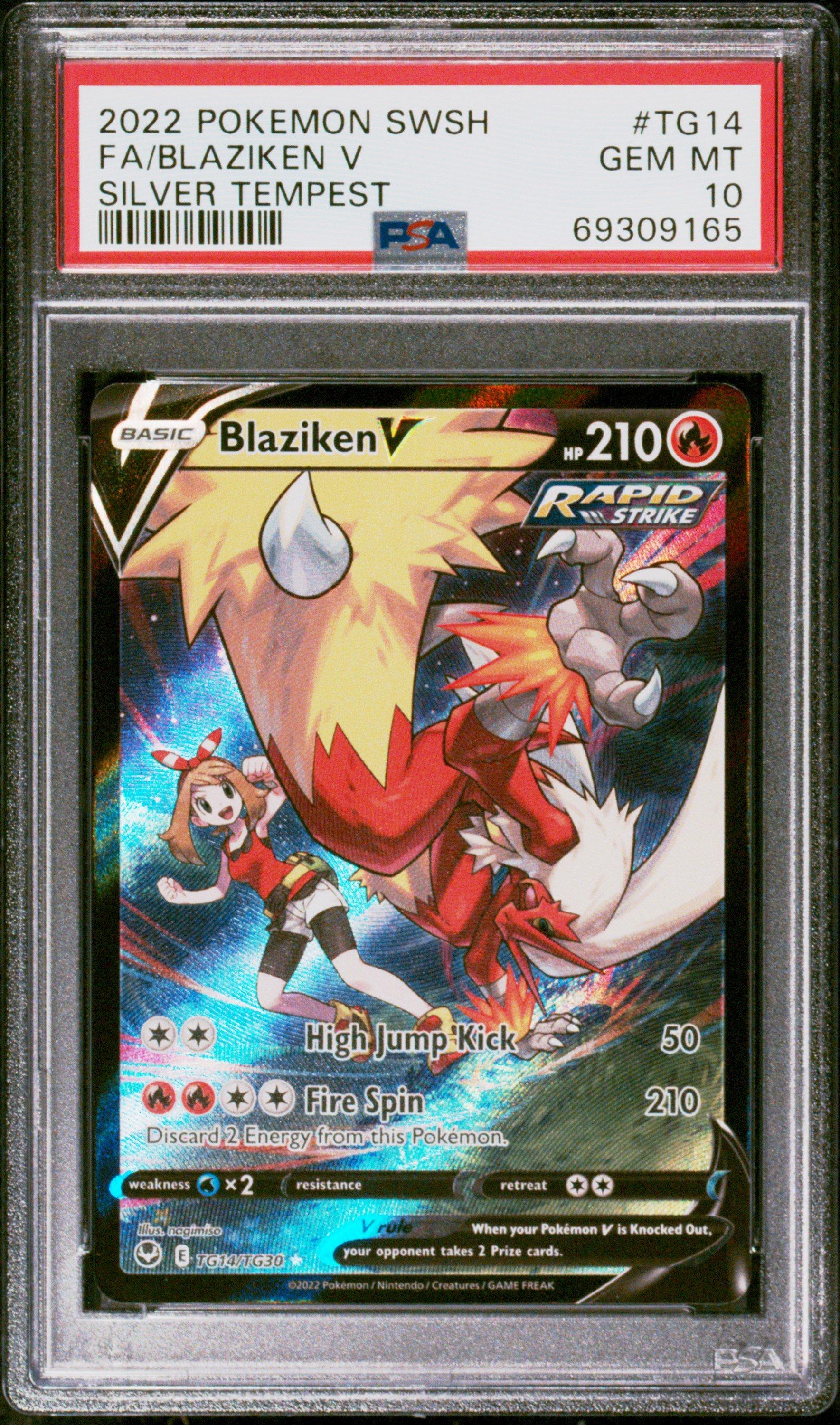 blaziken v pokemon card Silver Tempest TG14 PSA 10  TBC Games [2RR] Fire Spin (210)Discard 2 Energy from this Pokemon. Pokmon Blaziken V Trainer Gallery