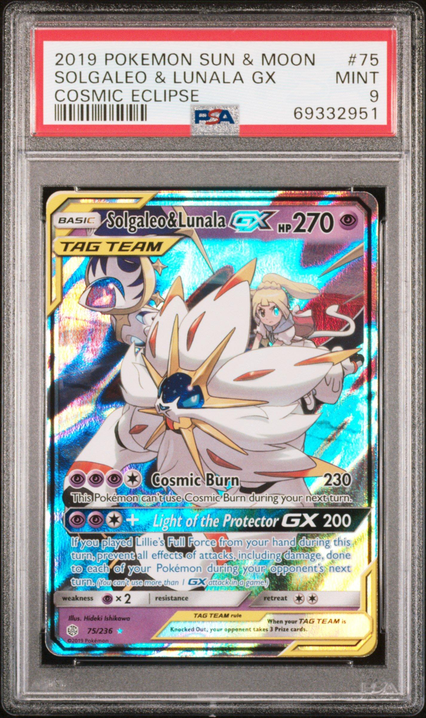 2019 Pokemon Sun & Moon Cosmic Eclipse 75 Solgaleo & Lunala Gx PSA