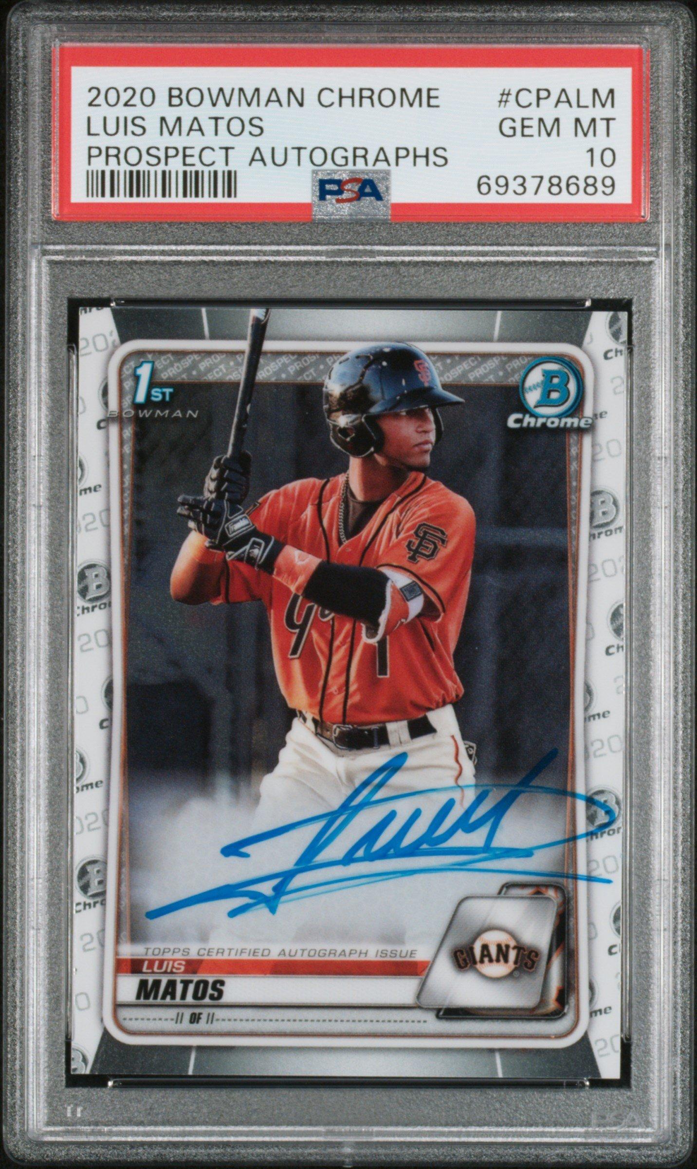 2020 Bowman Chrome Prospect Autographs Cpalm Luis Matos PSA 10